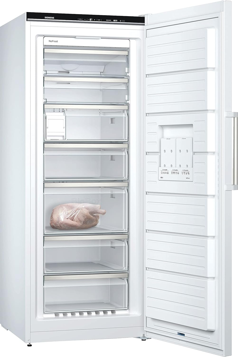 Siemens GS54NAWCV iQ500 Gefrierschrank, 176 x 70 cm, 327 L, noFrost nie wieder abtauen, bigBox Platz für großes Gefriergut, varioZone flexible Glas-und Schubladen, Weiß