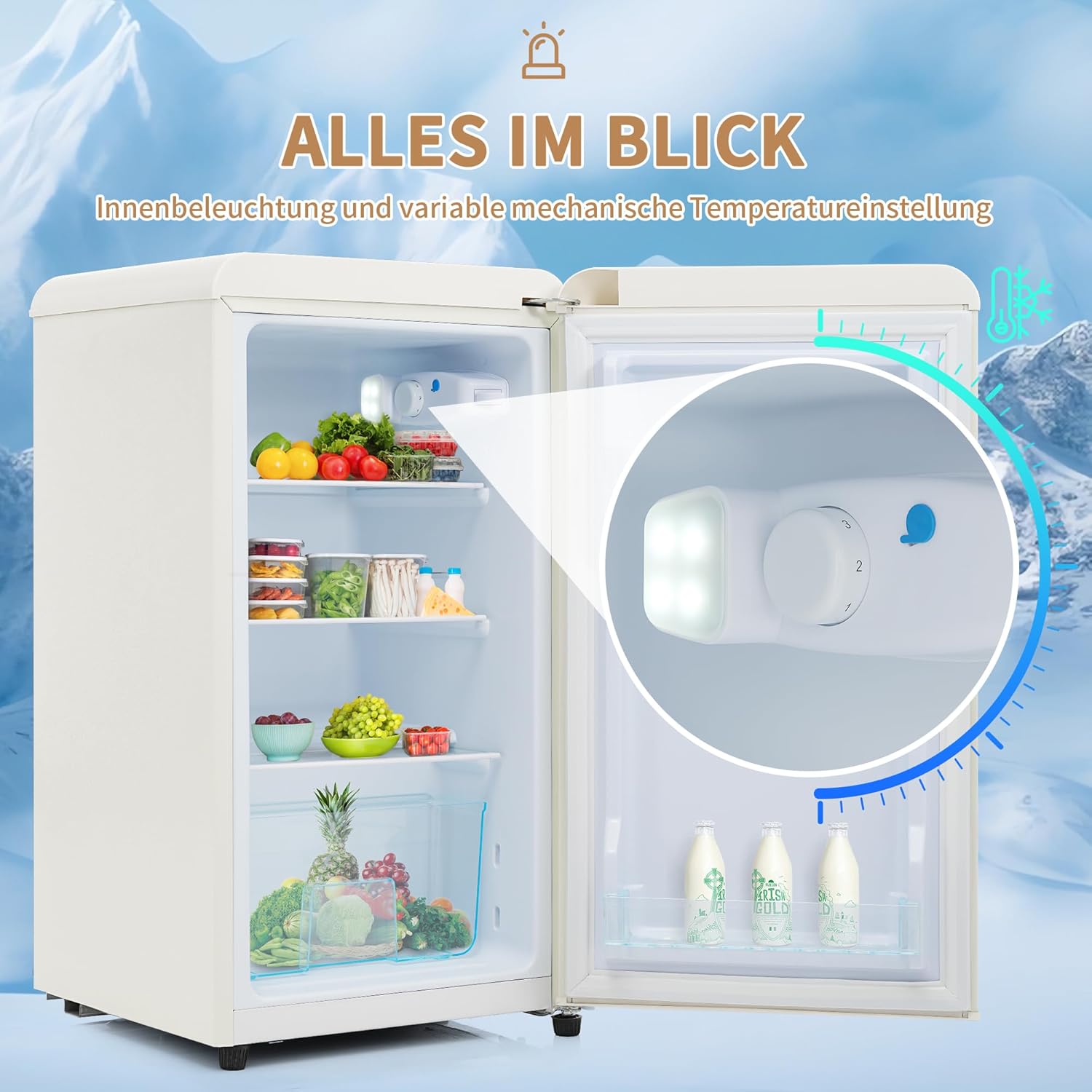 Merax Kühlschrank mit Gefrierfach, Kühl-Gefrierkombination, klein Kühlschrank mit 51L und Gefrierschrank 21L, Leise, LED, Glasablagen, Gemüsefach, Türablagen, für Küche, Wohnzimmer, Büro, Schwarz