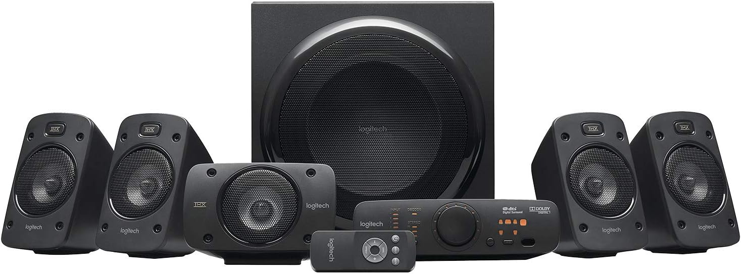 Logitech Z906 5.1 Sound System, Lautsprecher mit 1000 Watt Surround Sound, THX, Mehrere Audio-Eingänge, Fernbedienung, EU Stecker, PC/PS4/Xbox/Stereo-Anlage/TV/Smartphone/Tablet - Schwarz