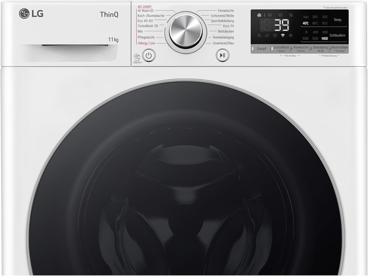 LG F4WV7080, Klasse A, Frontlader-Waschmaschine 8 kg, 1400 U/Min, AI Direct Drive, Wi-Fi, Tiefenreinigung mit Dampf, Große Kapazität, TRIPLE A, Außentür aus Sicherheitsglas, 62 x 60 x 85 cm ꟷ Weiß