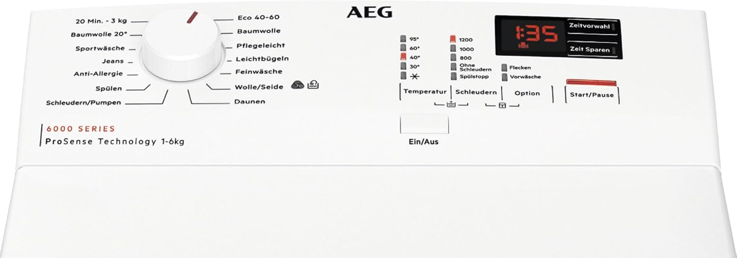 AEG Waschmaschine Toplader, Serie 6000 ProSense: Mengenautomatik, 6 kg, EEKL A, SoftOpening Trommeldeckelöffnung, Wasserschutzalarm, Wasserstoppschlauch, Inverter Motor, 1400 U/min, LTR6A41460