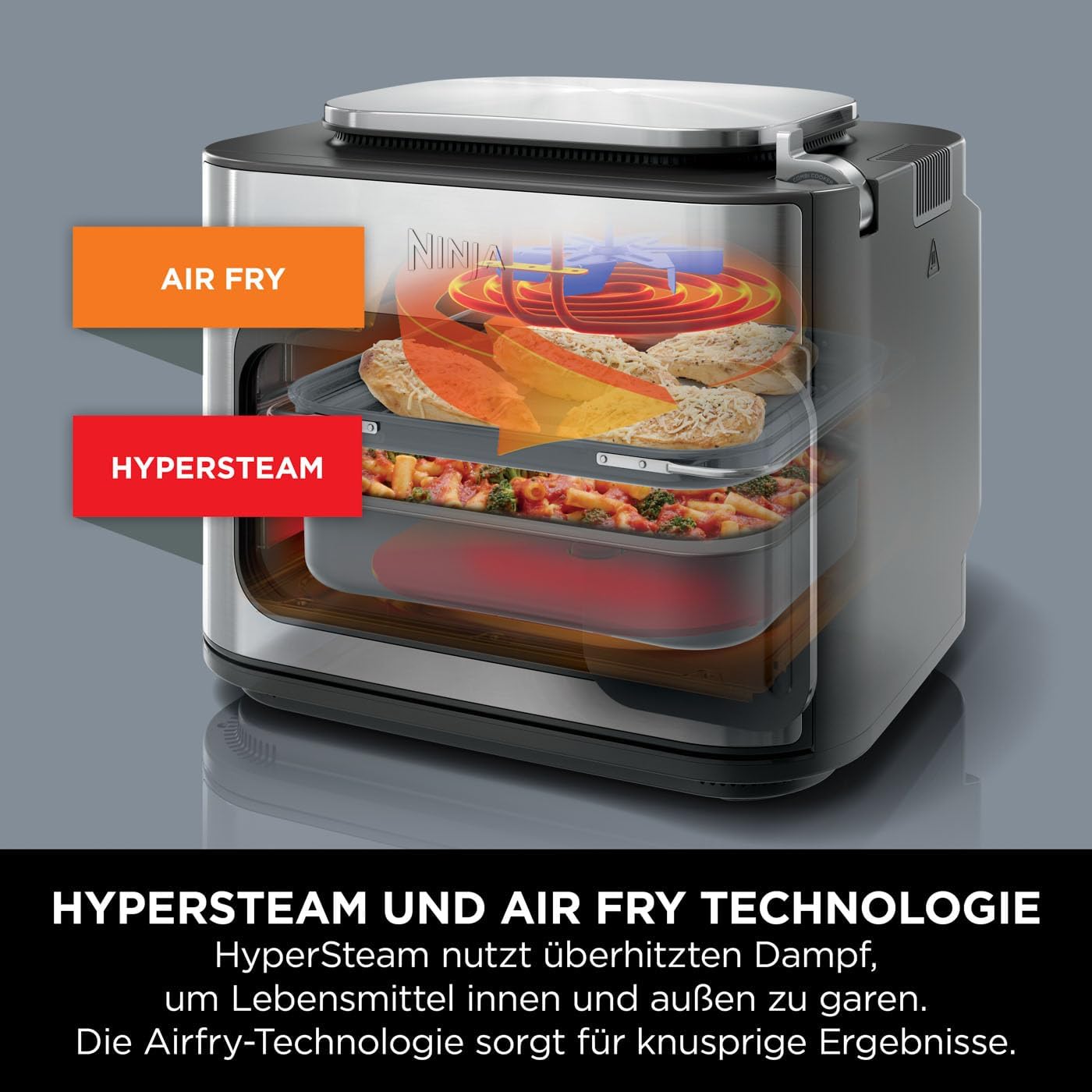 Ninja Combi 12-in-1 Multikocher, Ofen & Heißluftfritteuse, 12 Kochfunktionen, Air Fryer & Grillen Zubereitung in 15 Min*, mit Backblech, Pfanne, Crisper Gittereinsatz, Rezeptanleitung, Grau, SFP700EU.