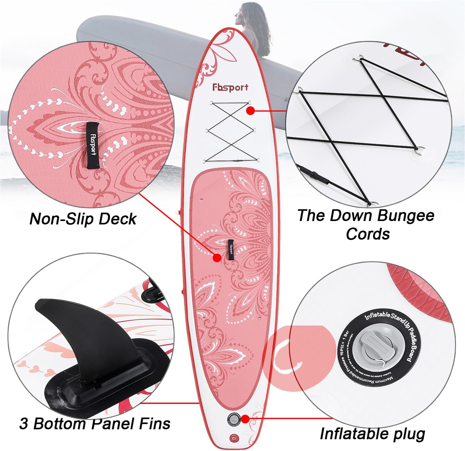 Premium-Stand-Up-Paddle-Board, Yoga-Board mit strapazierfähigem SUP-Zubehör und Tragetasche | Breiter Stand, Surf-Kontrolle, rutschfestes Deck, Leine, Paddel und Pumpe für Jugendliche und Erwachsene