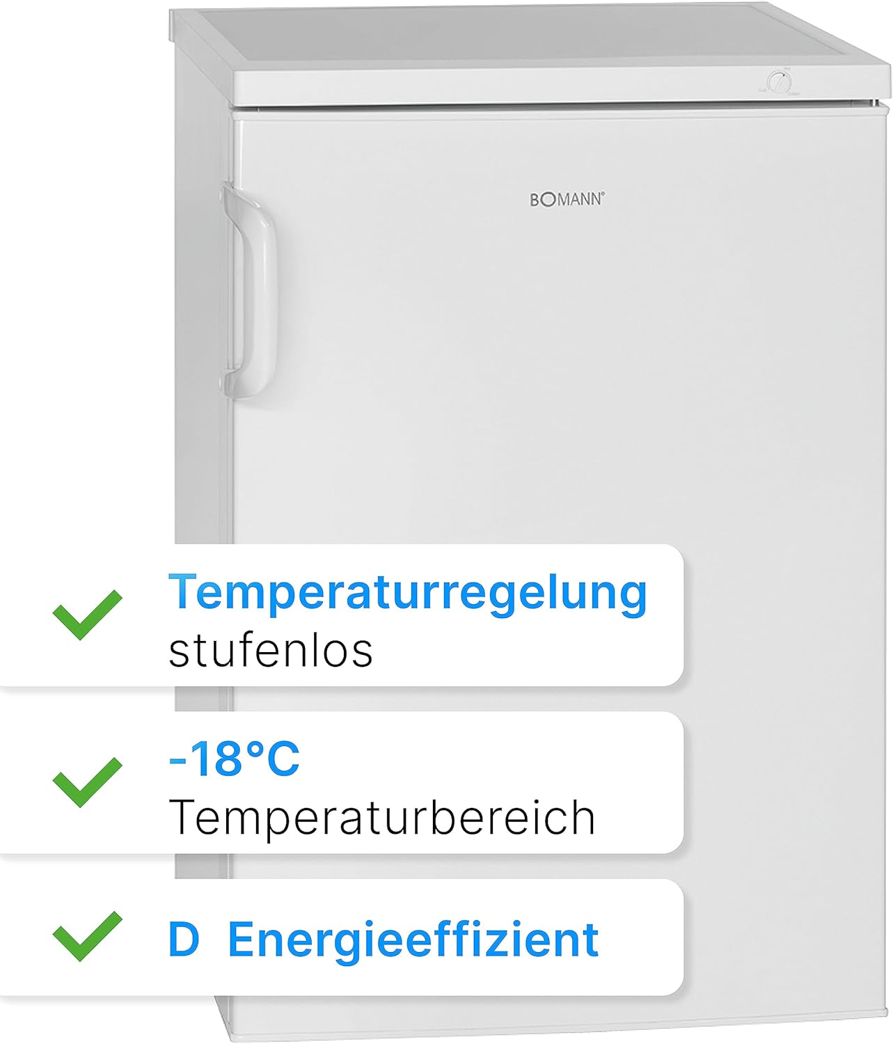 Bomann Gefrierschrank 85L Nutzinhalt, Gefrierschrank klein mit 3 Schubladen, wechselbarer Türanschlag, Freezer mit 4 Sterne-Kennzeichnung, leise & effizient, nur 131 kWh/Jahr - GS 2196.1 weiß