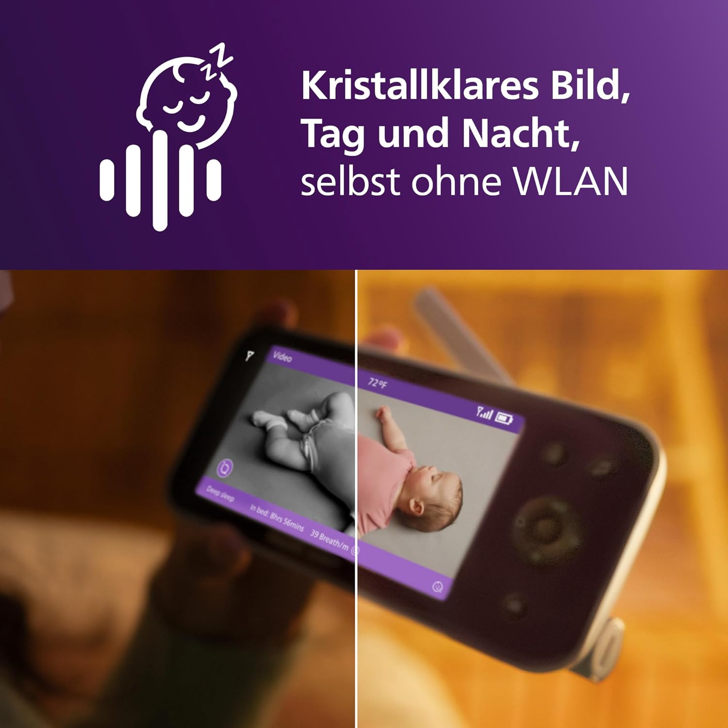 PHILIPS Avent Connected Videophone mit WLAN, hochwertiger HD-Kamera, Infrarot-Nachtsichtfunktion, Schrei-Erkennung, Gegensprechfunktion, 12 Stunden Bildschirmlaufzeit im Eco-Modus, Modell SCD951/26