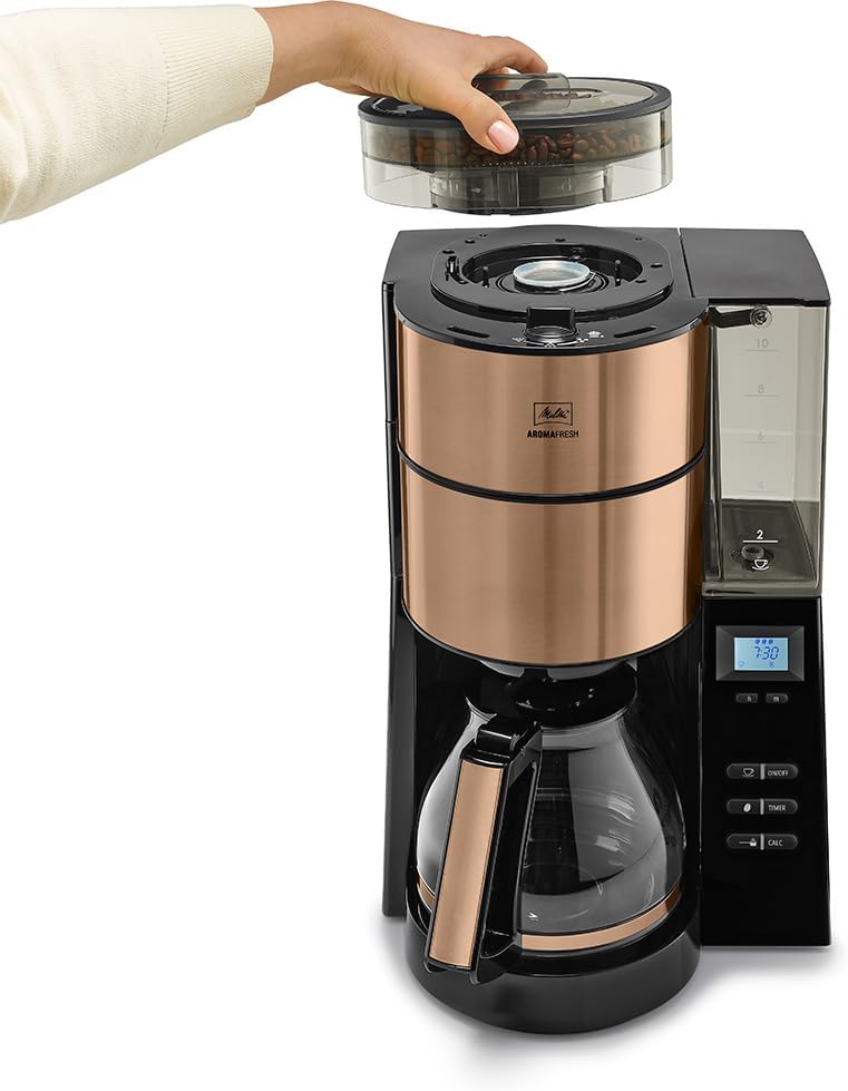 Melitta AromaFresh - Filterkaffeemaschine - mit Glaskanne - integriertes Mahlwerk - Timer Funktion - 10 Tassen - Pure Black