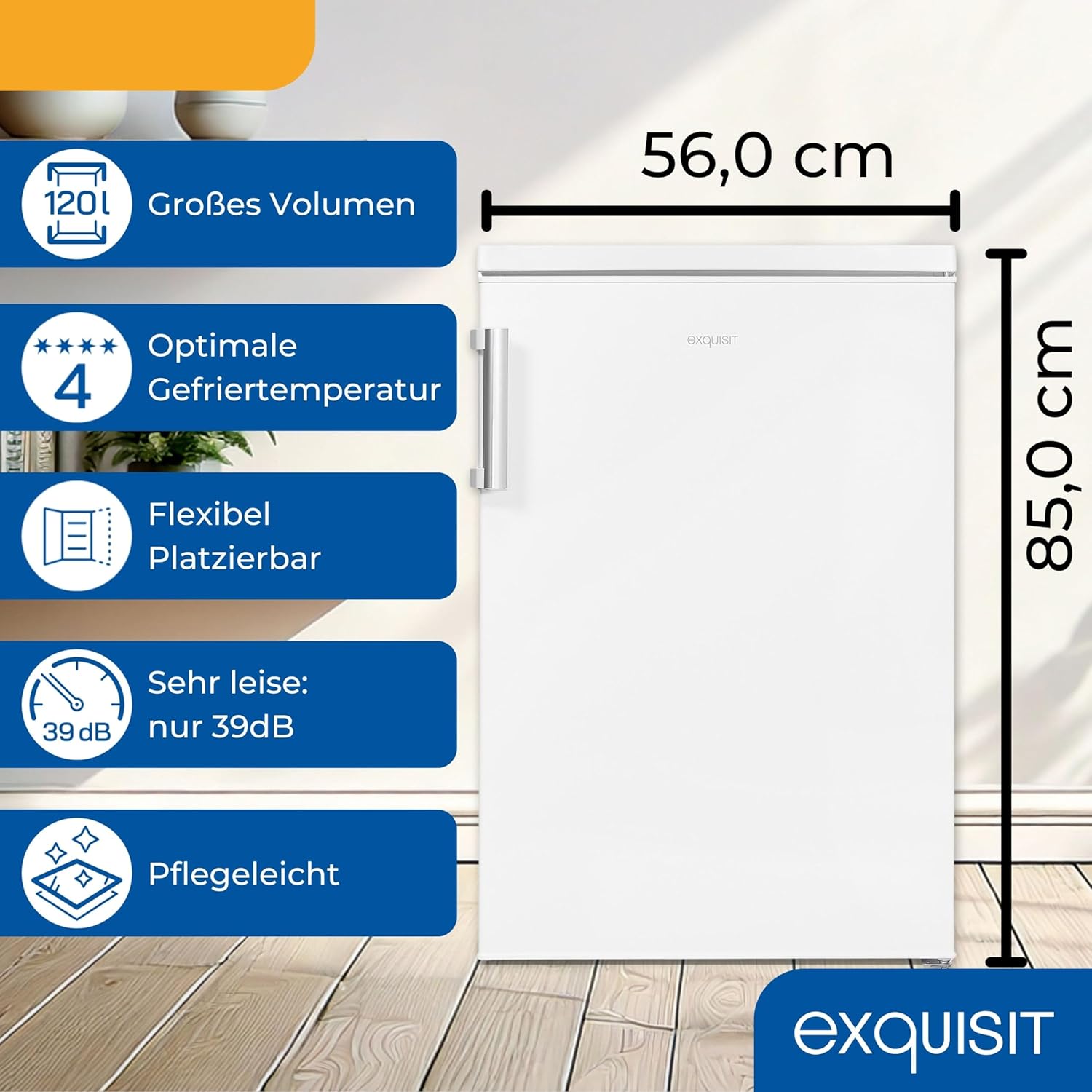 Exquisit Kühlschrank mit Gefrierfach, 120 Liter, 4-Sterne-Gefrierfach, Kühlschrank freistehend, KS516-4-H-010D weiss