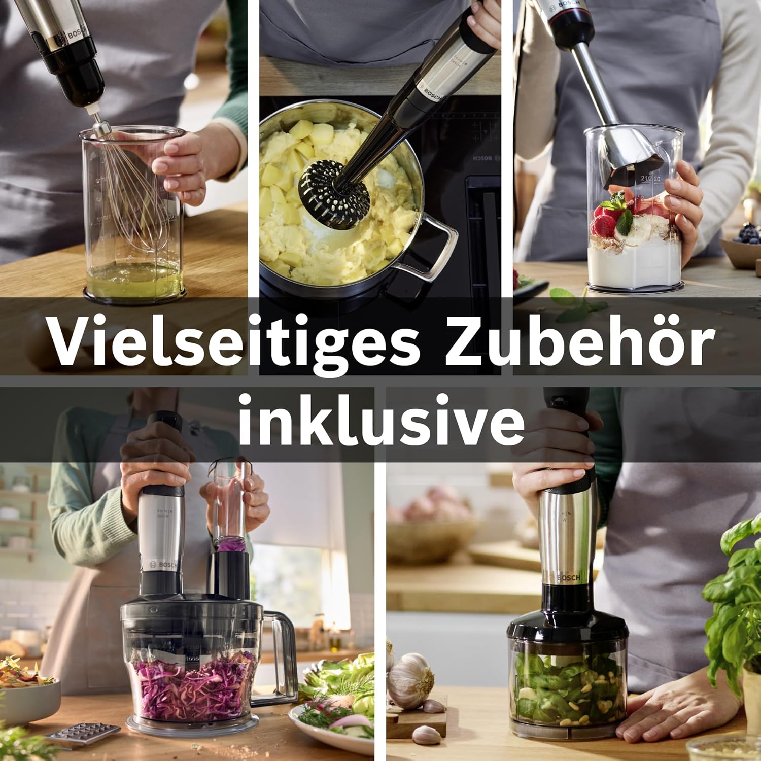 Bosch Stabmixer ErgoMaster Serie 6 MSM6M673, 10 Jahre Motorgarantie, Edelstahl-Klingen, verschleifreie Keramik-Kupplung, Luftkühlung, Zerkleinerer, Kartoffelstampfer, Schneebesen, 1000 W