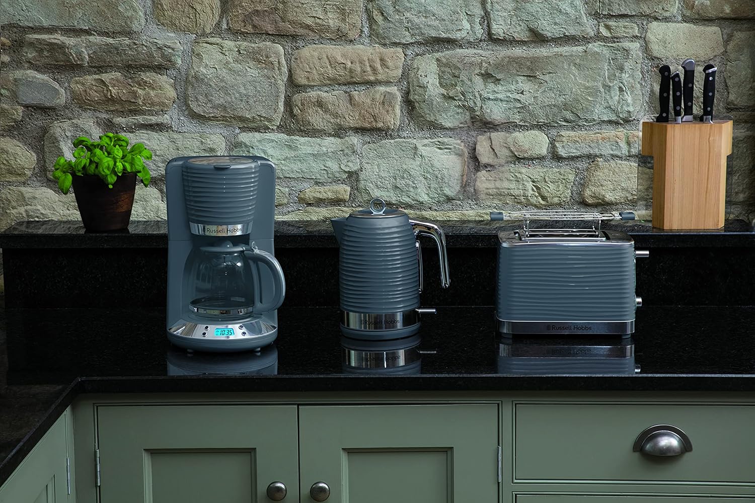 Russell Hobbs Inspire Grey Frühstückset Toaster, Wasserkocher und Kaffeemaschine