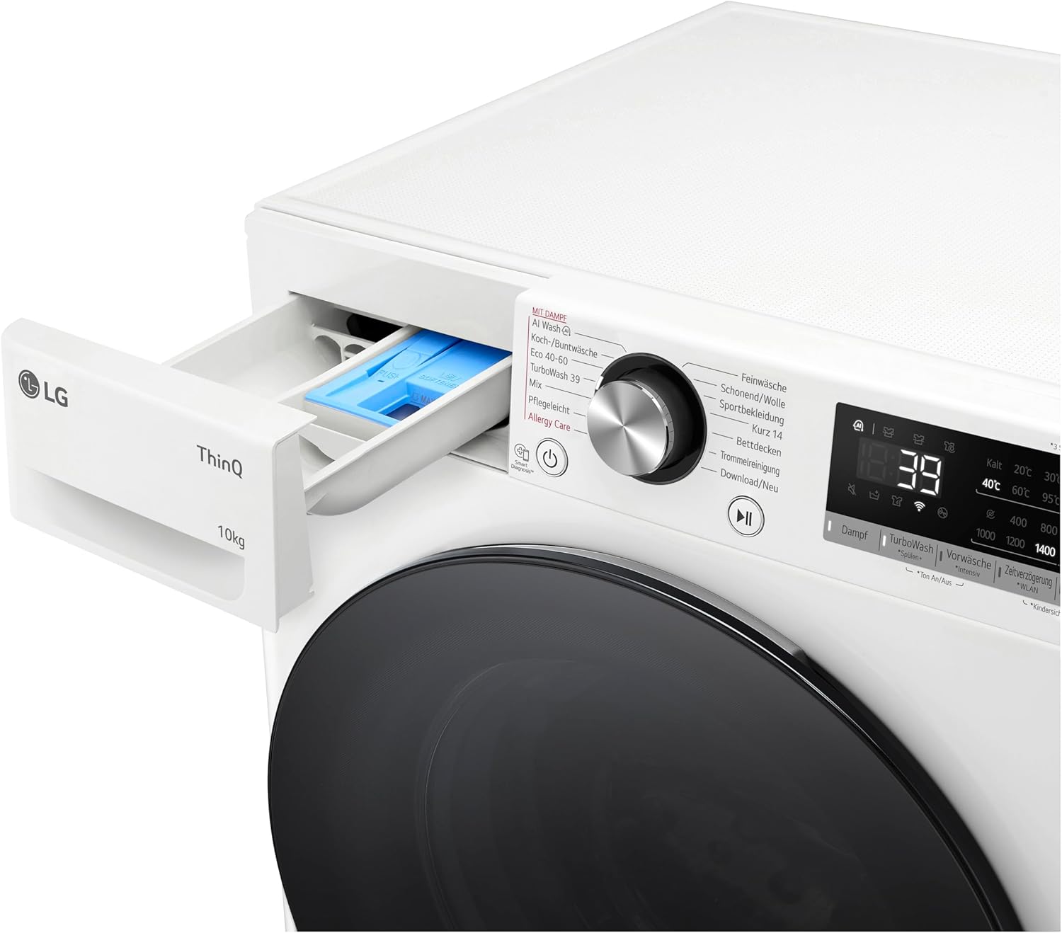 LG F4WV7080, Klasse A, Frontlader-Waschmaschine 8 kg, 1400 U/Min, AI Direct Drive, Wi-Fi, Tiefenreinigung mit Dampf, Große Kapazität, TRIPLE A, Außentür aus Sicherheitsglas, 62 x 60 x 85 cm ꟷ Weiß