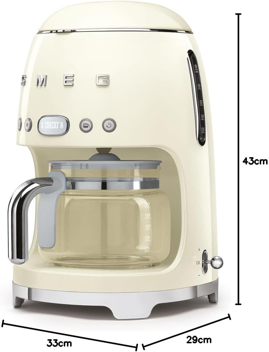Smeg, DCF02BLMEU, Filter-Kaffeemaschine, Aroma und Autostart-Funktion, Glaskaraffe bis 12 Tassen, 2 Intensitätsniveaus, Warmhaltefunktion, 1050W, Mattschwarz