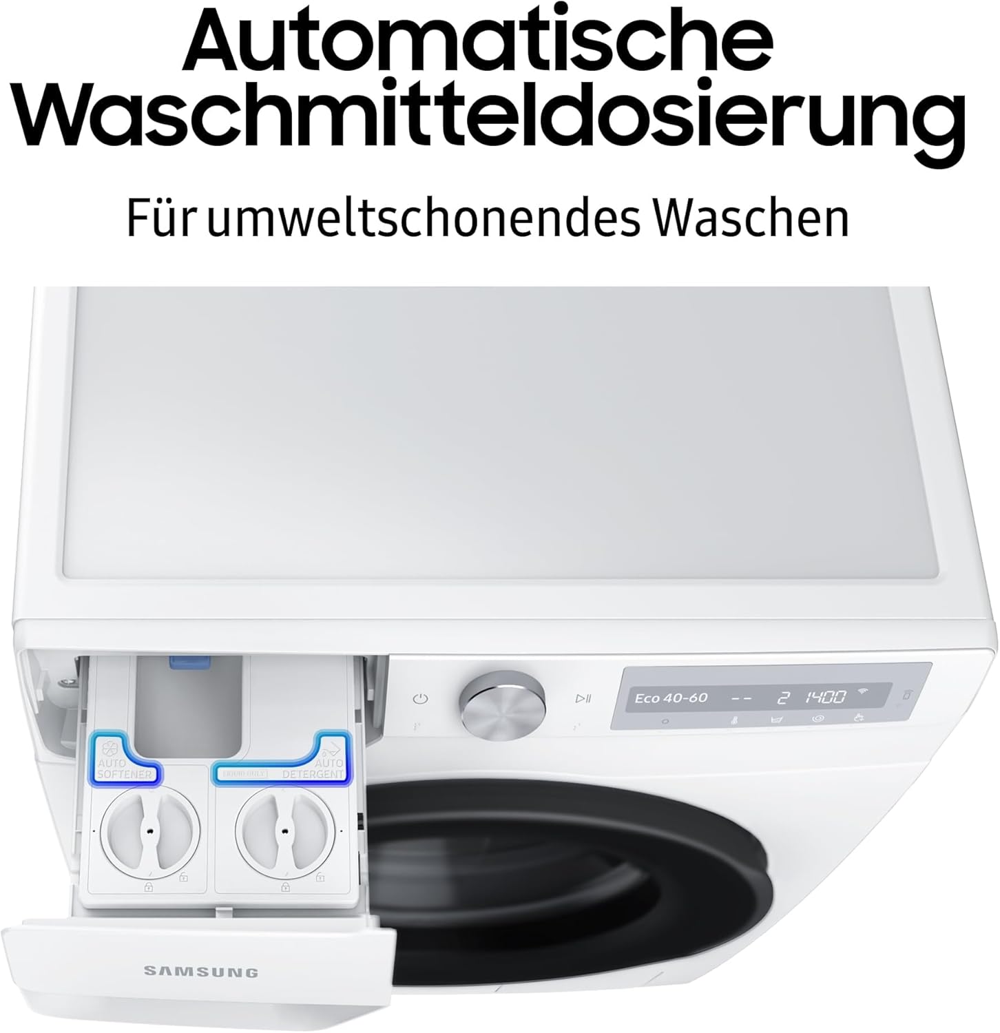 Samsung Waschmaschine, 8 kg, 1400 U/min, Ecobubble, Automatische Waschmittel- und Weichspülerdosierung, Inox/Schwarz, WW80T534AAXAS2