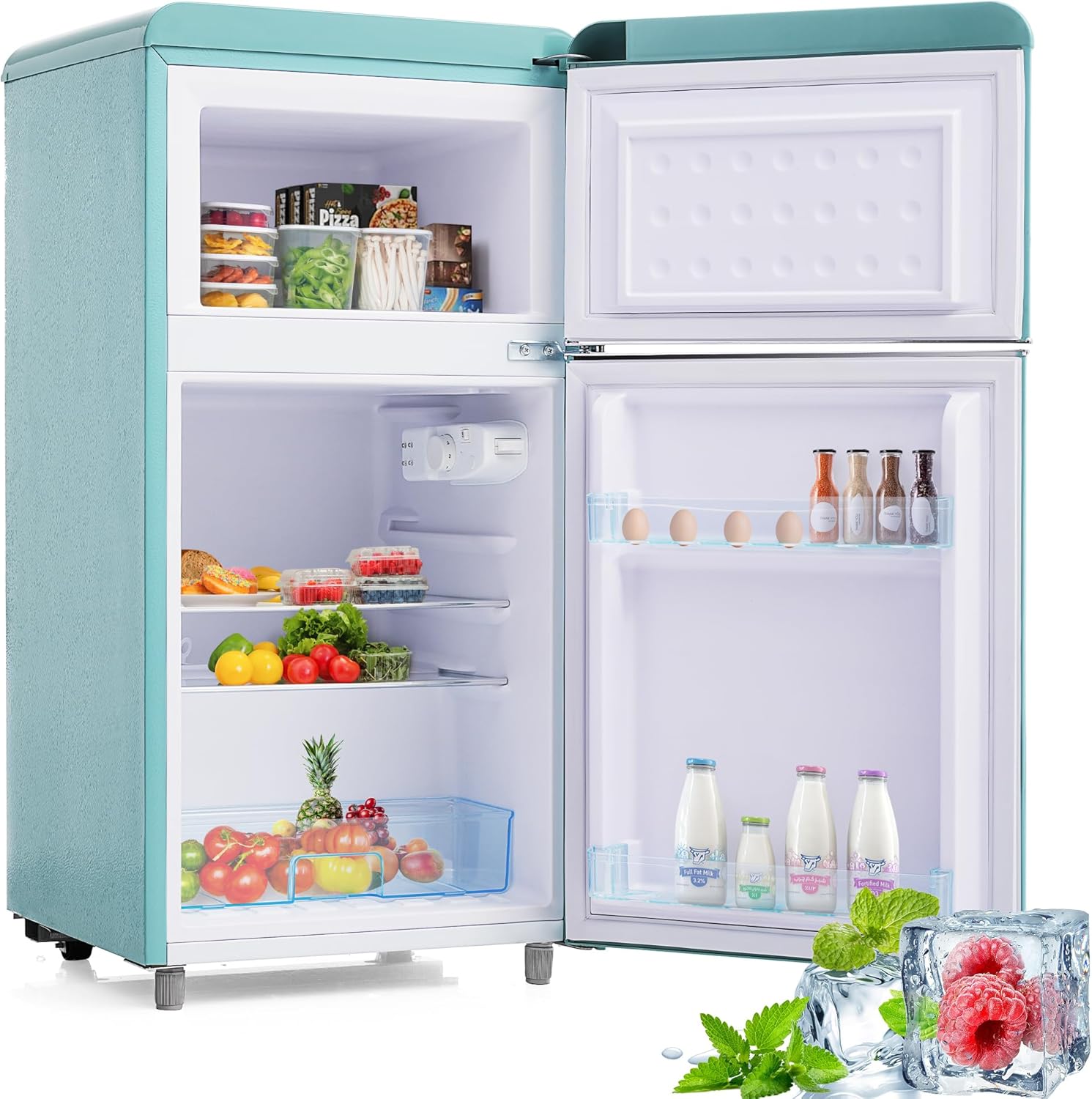 Merax Kühlschrank mit Gefrierfach, Kühl-Gefrierkombination, klein Kühlschrank mit 51L und Gefrierschrank 21L, Leise, LED, Glasablagen, Gemüsefach, Türablagen, für Küche, Wohnzimmer, Büro, Schwarz