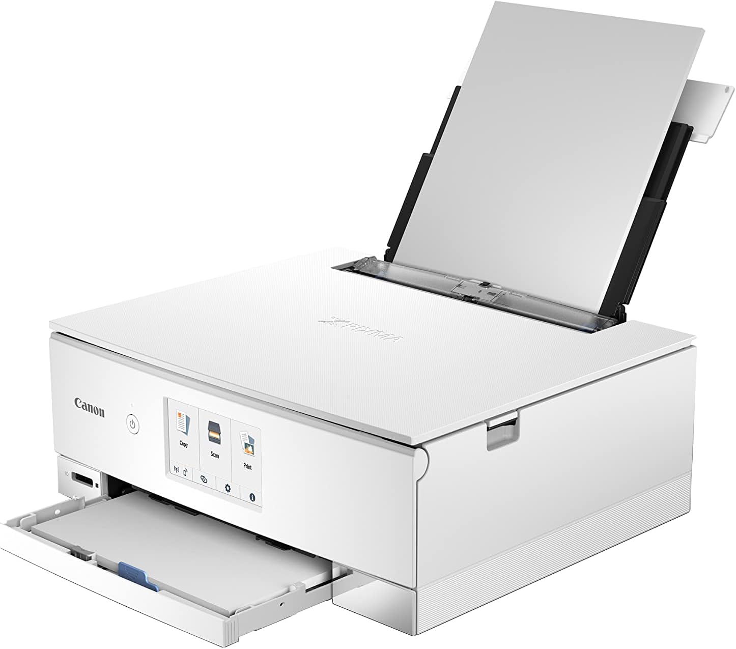 Canon PIXMA TS8351a Drucker Farbtintenstrahl Multifunktionsgerät DIN A4 (Scanner, Kopierer, 4.800 x 1.200 dpi, 6 separate Tinten, USB, WLAN, AirPrint, Duplexdruck, 2 Papierzuführungen, 5 GHz), weiß