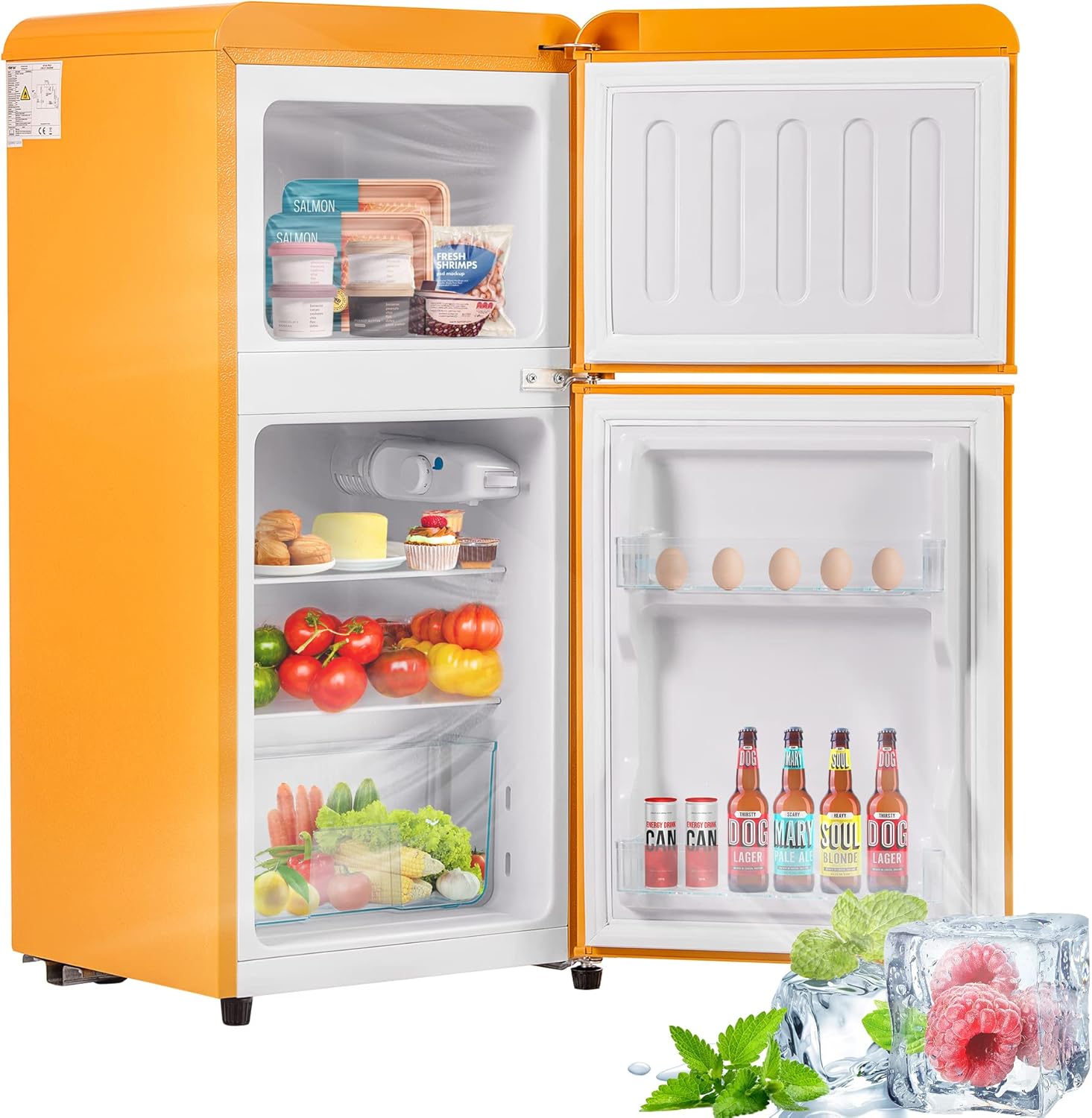 Merax Kühlschrank mit Gefrierfach, Kühl-Gefrierkombination, klein Kühlschrank mit 51L und Gefrierschrank 21L, Leise, LED, Glasablagen, Gemüsefach, Türablagen, für Küche, Wohnzimmer, Büro, Schwarz