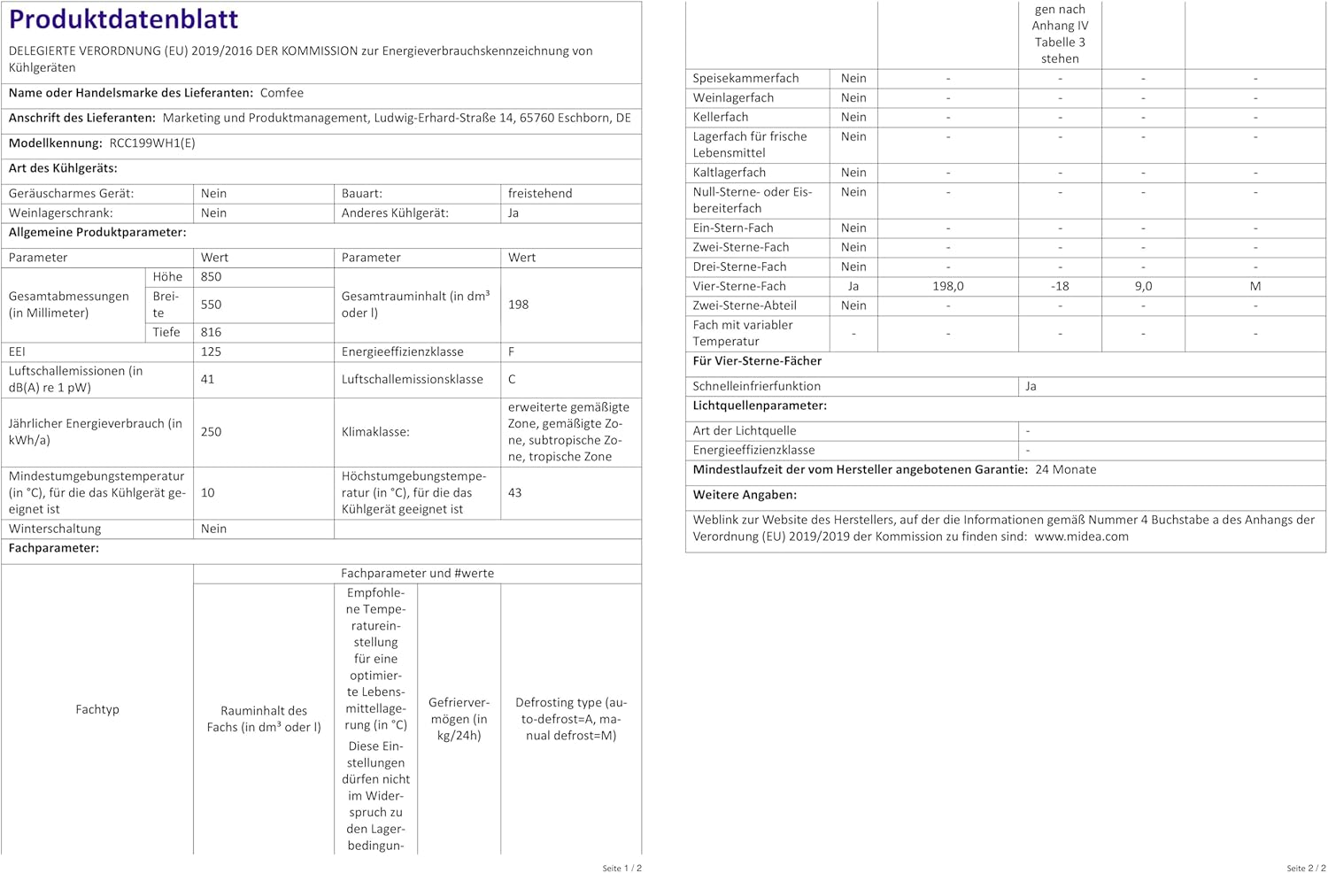 Comfee RCC100WH2(E) Gefriertruhe/169 kWh/Jahr/85cm hoch/99L/38dB/Geringe Lautstärke/Hoch effizientesD-förmigesRohr/Geeignet für verschiedene Einsatzszenarien/Einstellbarer Temperaturregler/Weiß