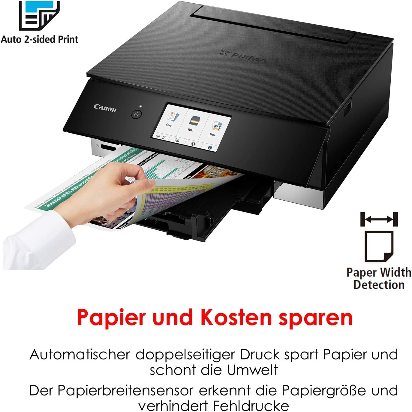 Canon PIXMA TS8351a Drucker Farbtintenstrahl Multifunktionsgerät DIN A4 (Scanner, Kopierer, 4.800 x 1.200 dpi, 6 separate Tinten, USB, WLAN, AirPrint, Duplexdruck, 2 Papierzuführungen, 5 GHz), weiß