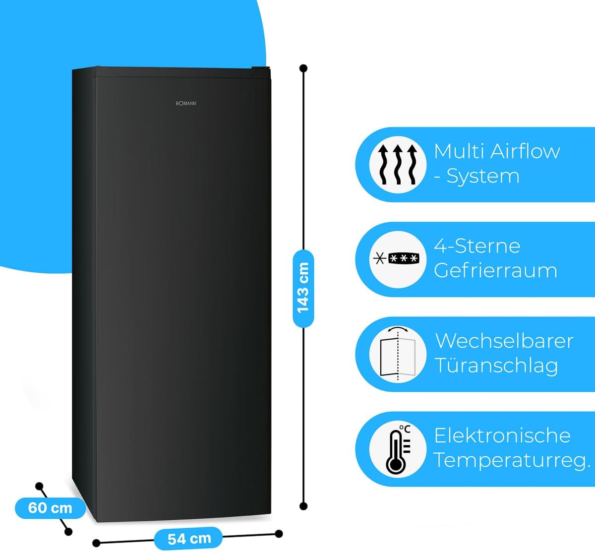 Bomann® Gefrierschrank Nofrost freistehender Tiefkühlschrank 161 L | Total No Frost - nie wieder abtauen - Schnellgefrierfunktion u. MultiAirflow-System | Türanschlag wechselbar | GS 7343 weiß