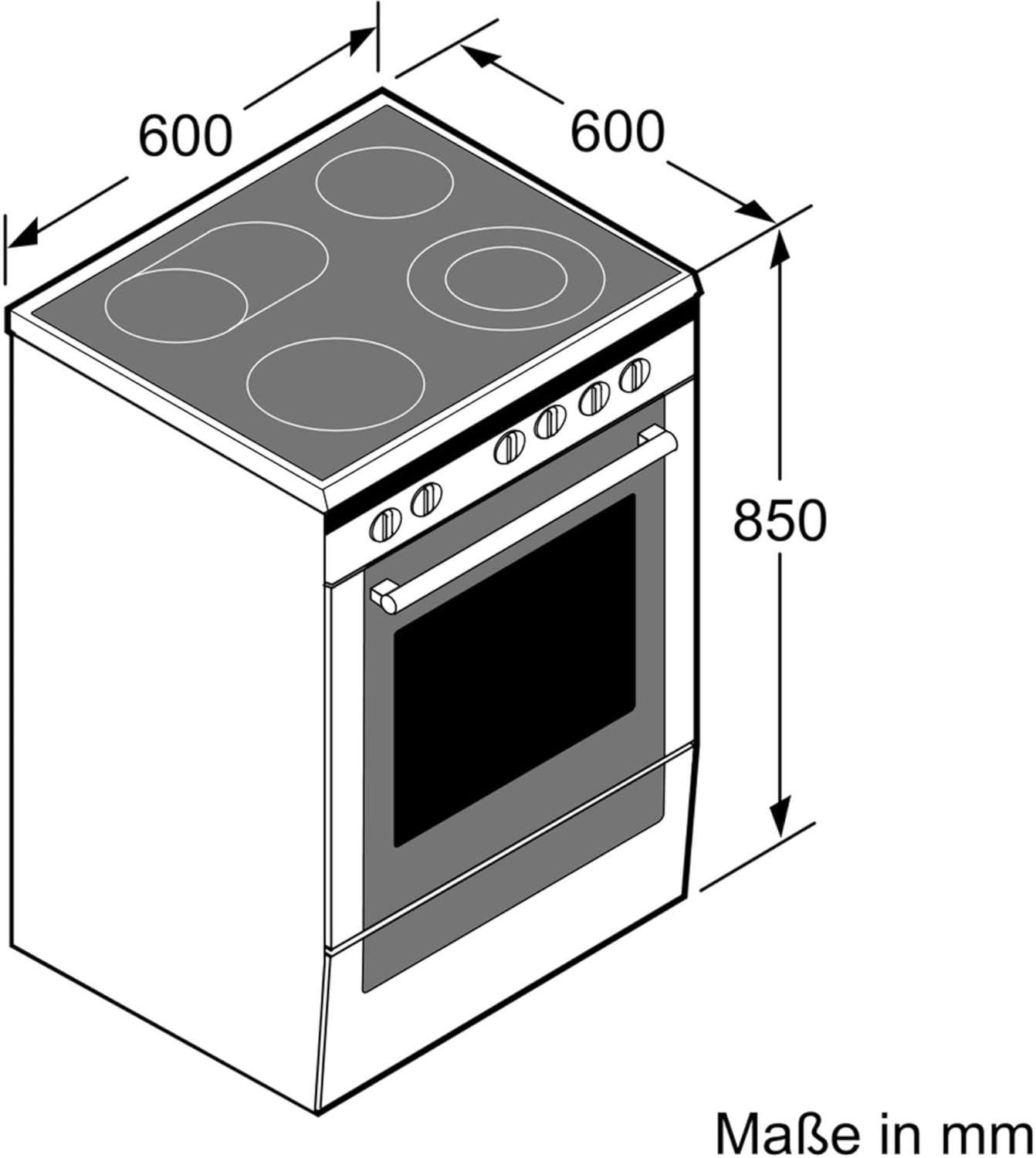 Bosch HKR39C250 Serie 4 Elektro-Standherd, 60 cm breit, EcoClean Direct Reinigungshilfe, 3D Heißluft Backen auf 3 Ebenen, LED-Display-Steuerung, erweiterbare Kochzone für großes Kochgeschirr