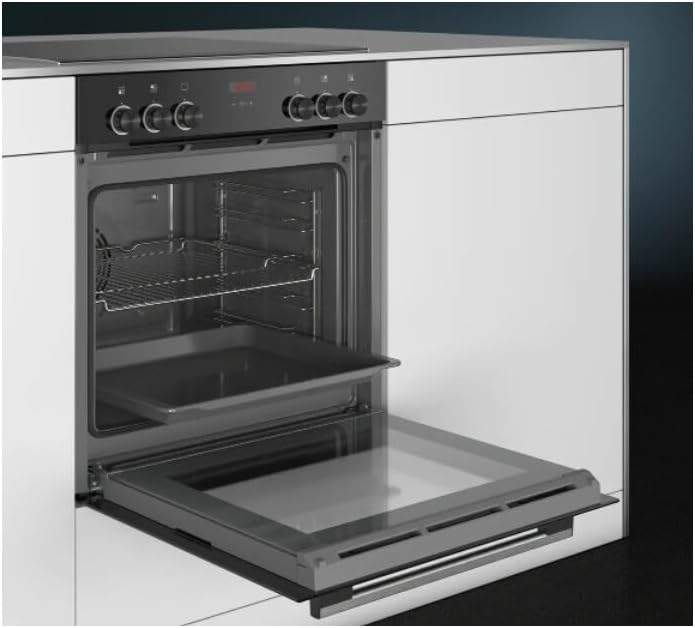 Siemens EQ211KAAB Einbau-Herd-Set iQ300, Integrierbare Herd-Kochfeld-Kombination 60 cm breit, Schnellaufheizung, granit Glanz Emaille, 3D Heißluft, Bräterzone, Schwarz