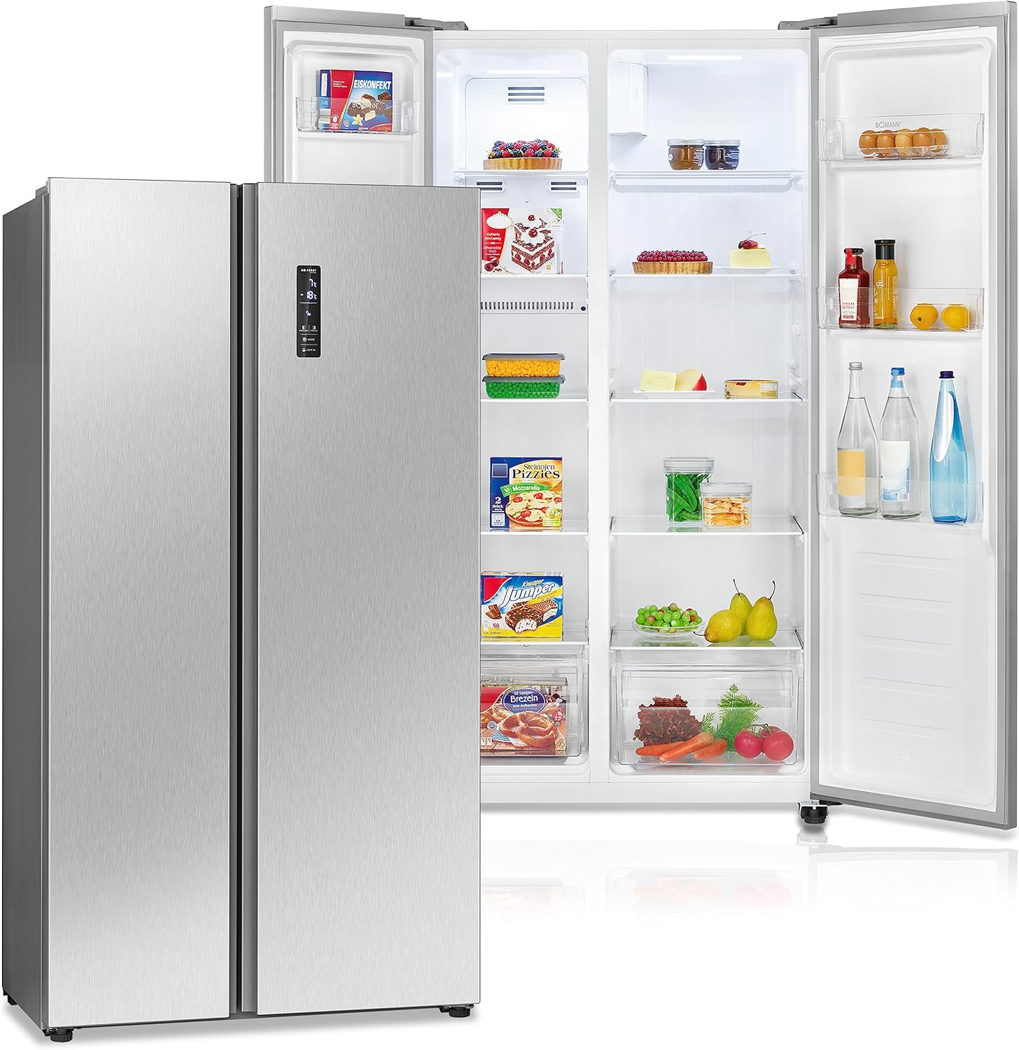 Bomann® Side by Side Kühl Gefrierkombination | No Frost | 442L Inhalt | Kühlschrank mit Gefrierfach | Kühlschrank mit MultiAirflow-Technologie | Verbrauch 287 kWh/Jahr | SBS 7344 inox