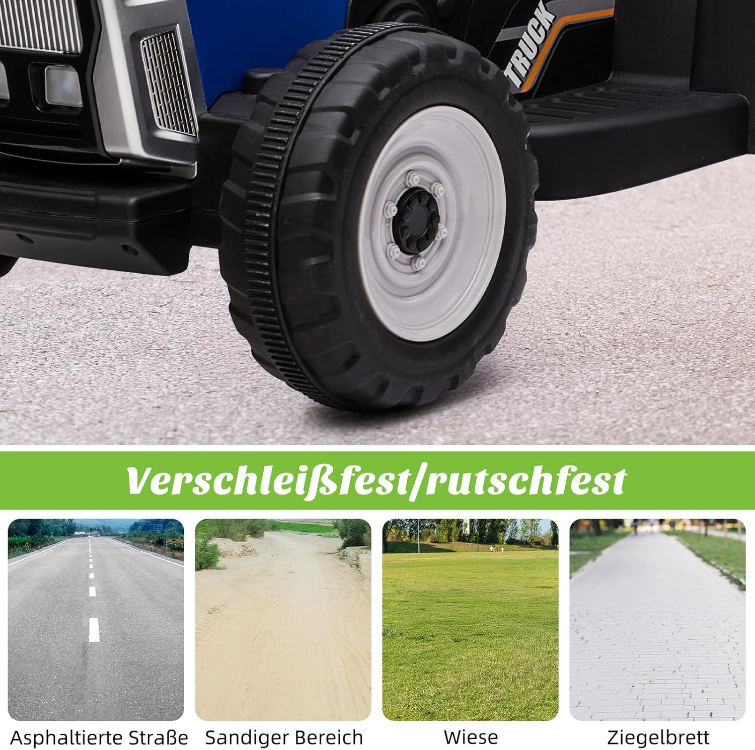 HAUSPROFI 12V 3-Gang Kinder Elektroauto mit Anhänger, Elektro Traktor 2 Fahrmodi, 2,4G-Fernbedienung, Kinder Traktor LED-Licht, Bluetooth, Musik, USB, Elektrischer Traktor für kinder ab 3 Jahren, Grün