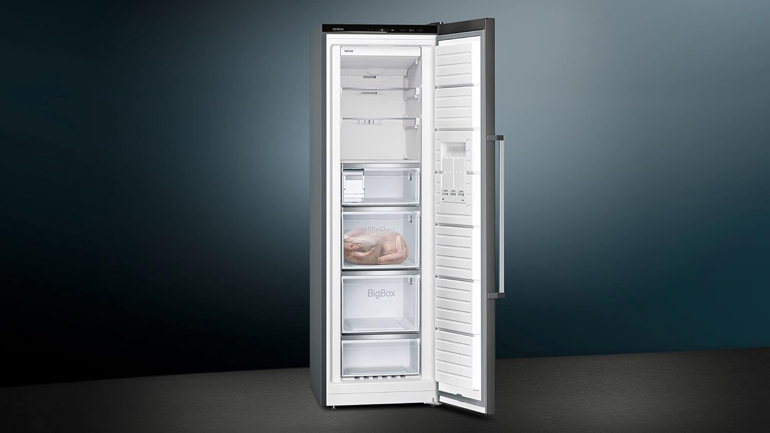 Siemens GS58NDWDP, iQ500 Freistehender Gefrierschrank, 191 x 70 cm, 366 L, noFrost, bigBox, LED-Innenbeleuchtung, superFreezing, varioZone für anpassbaren Gefrierraum, freshSense