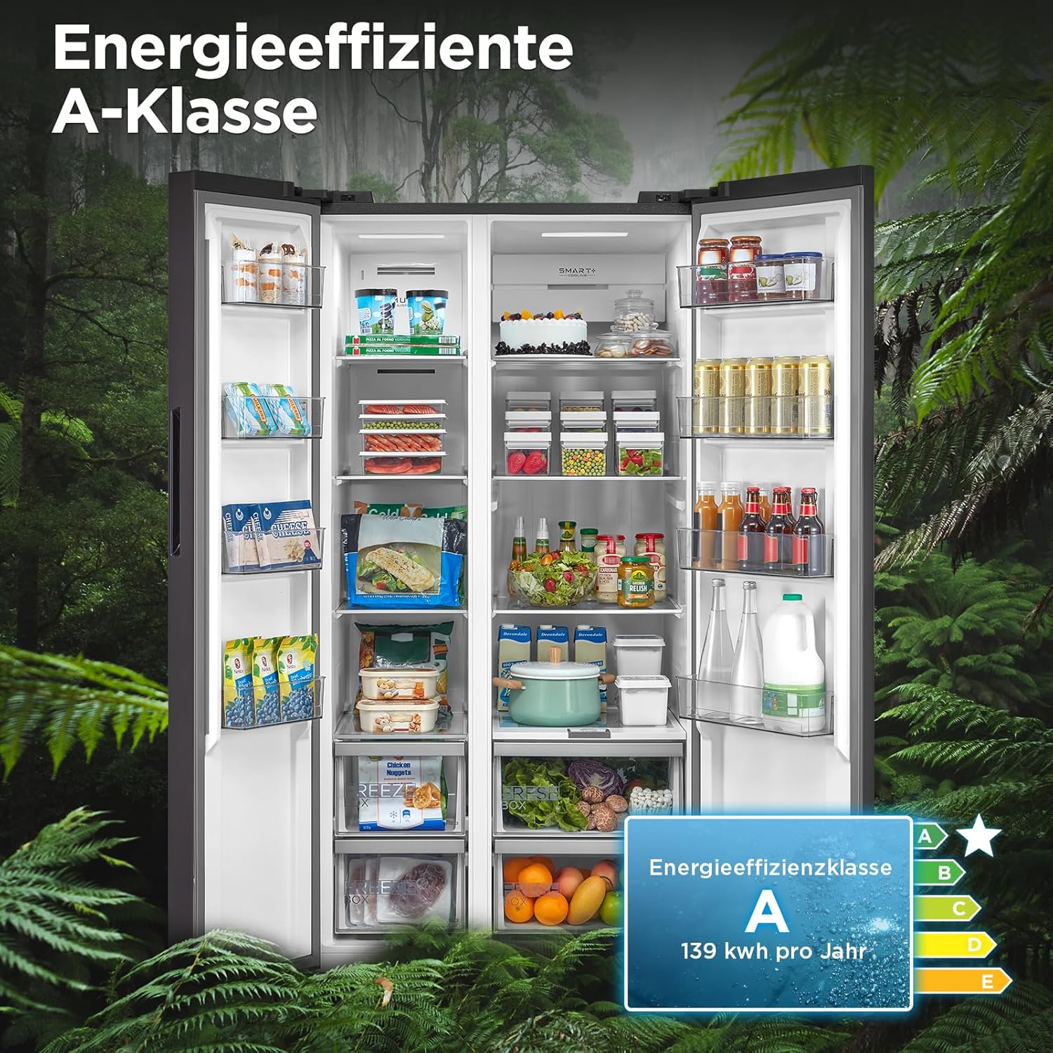 Midea KS-DDX 6.32 WT Side-by-Side Kühl-/Gefrierkombination/ 178,8 cm Hhe/ 254 kWh/Jahr/No Frost/Dual Inverter Compressor/mit 3in1 Wasser-/Eisspender und Wassertank, Dark Inox