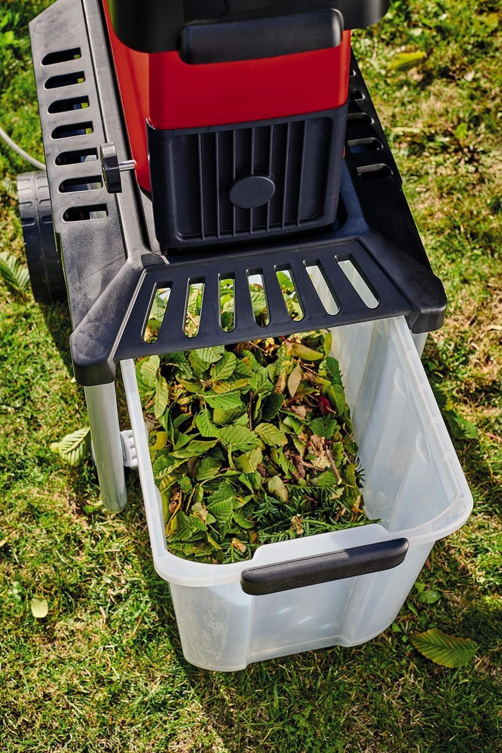 Einhell Elektro-Leisehäcksler GC-RS 60 CB (2800 W, max. 45 mm Aststärke, Schneidwalze, große Trichteröffnung, Drehrichtungsumschalter, transparente 60 L Fangbox, integrierter Sicherheitsschalter)