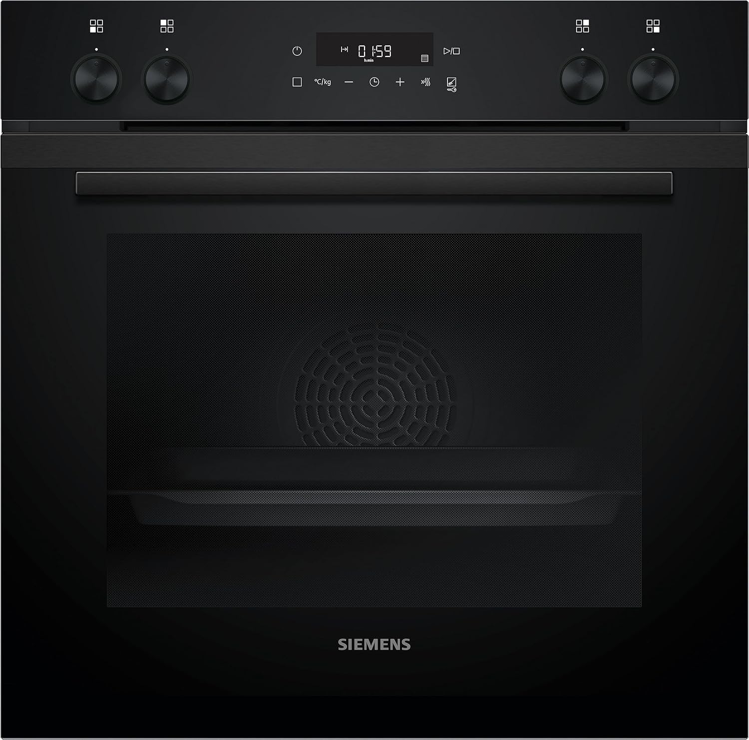 Siemens EQ211KAAB Einbau-Herd-Set iQ300, Integrierbare Herd-Kochfeld-Kombination 60 cm breit, Schnellaufheizung, granit Glanz Emaille, 3D Heißluft, Bräterzone, Schwarz