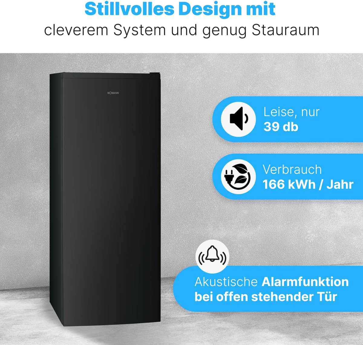 Bomann® Gefrierschrank Nofrost freistehender Tiefkühlschrank 161 L | Total No Frost - nie wieder abtauen - Schnellgefrierfunktion u. MultiAirflow-System | Türanschlag wechselbar | GS 7343 weiß