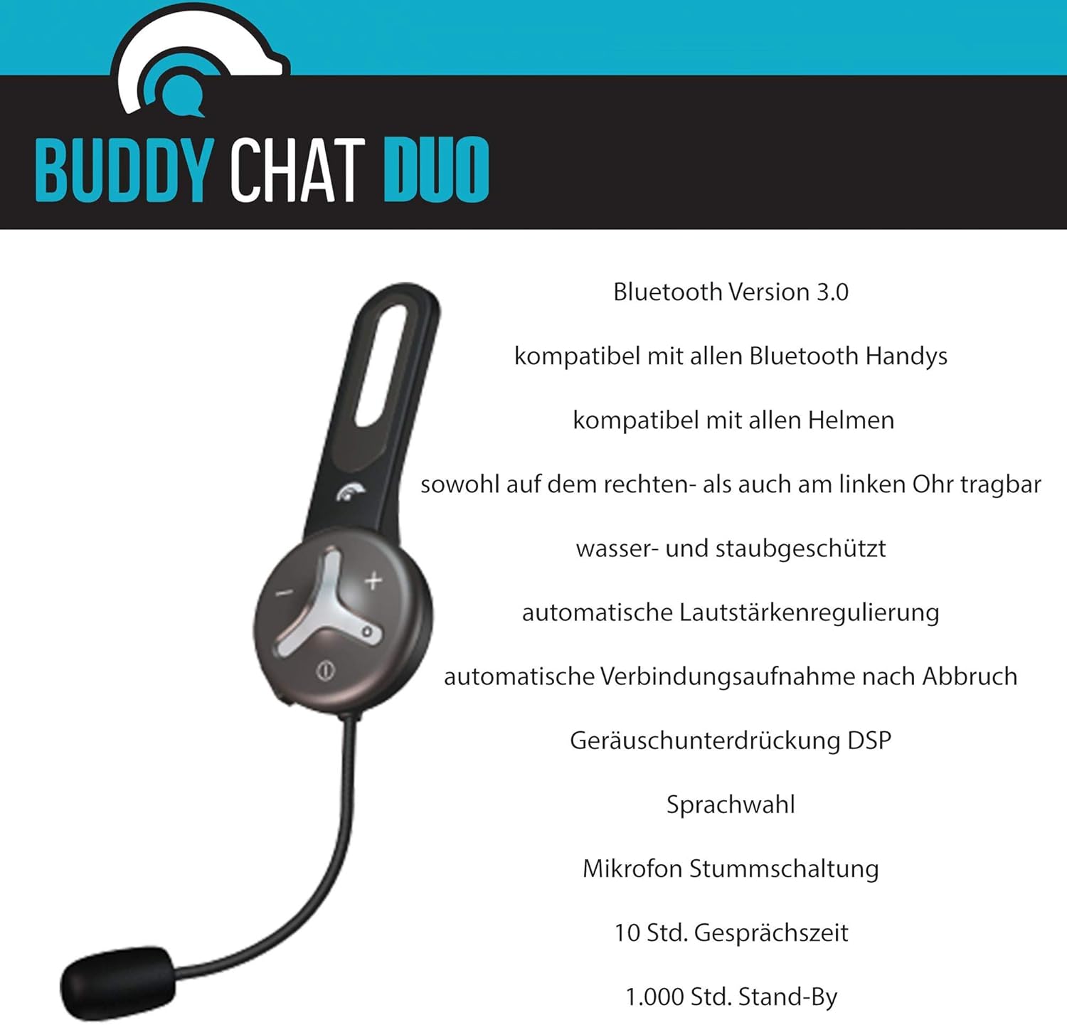 BuddyChat Duo (2er Set) Bluetooth Fahrrad Sport Ski Arbeit Intercom Helm Headset, Freisprechanlage Funkgerät, Gegensprechanlage, DSP-Geräuschunterdrückung, Reichweite bis 1000m