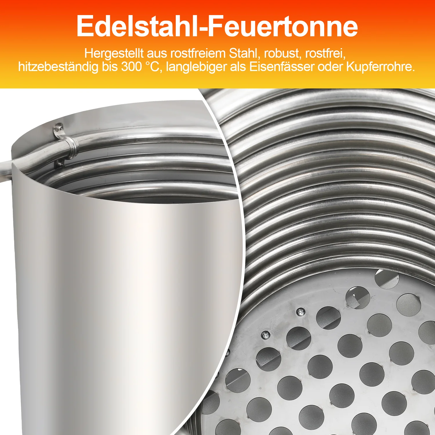 Sonnewelt Poolheizung Feuertonne mit Heizspirale Edelstahl