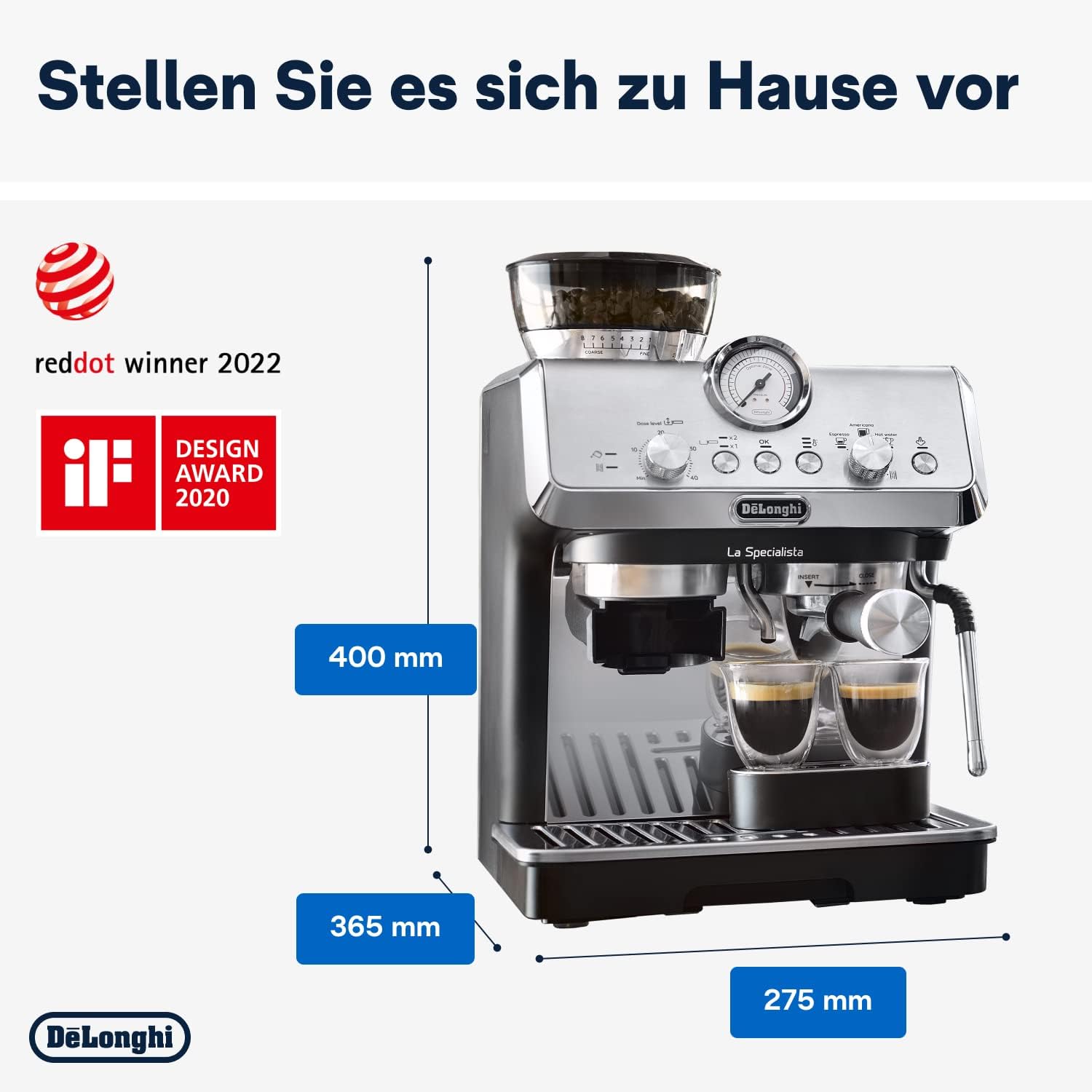 De'Longhi La Specialista Arte EC9155.MB Siebtrgermaschine, Espressomaschine mit Mahlwerk, 8 Mahlgrade, 15 Bar, 3 Temperaturen, Milchschaumdüse, 1300 W, 1,5 l Tank, Edelstahl/Schwarz inkl. Barista-Kit