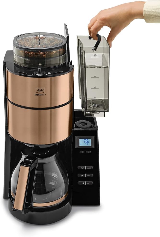 Melitta AromaFresh - Filterkaffeemaschine - mit Glaskanne - integriertes Mahlwerk - Timer Funktion - 10 Tassen - Pure Black