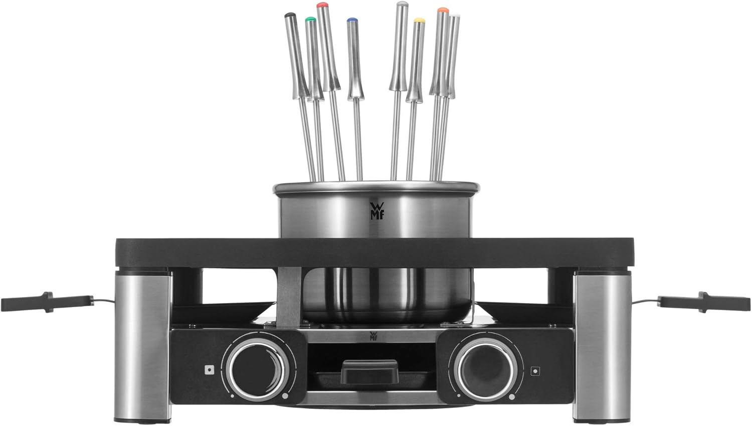 WMF Lumero 3in1 Gourmet Station für 8 Personen, Raclette Fondue Kombi, elektrisch, Temperaturregulierung, Beleuchtung, 1800 Watt, platzsparend, edelstahl matt