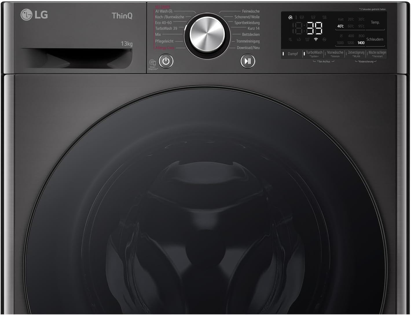 LG F4WV7080, Klasse A, Frontlader-Waschmaschine 8 kg, 1400 U/Min, AI Direct Drive, Wi-Fi, Tiefenreinigung mit Dampf, Große Kapazität, TRIPLE A, Außentür aus Sicherheitsglas, 62 x 60 x 85 cm ꟷ Weiß