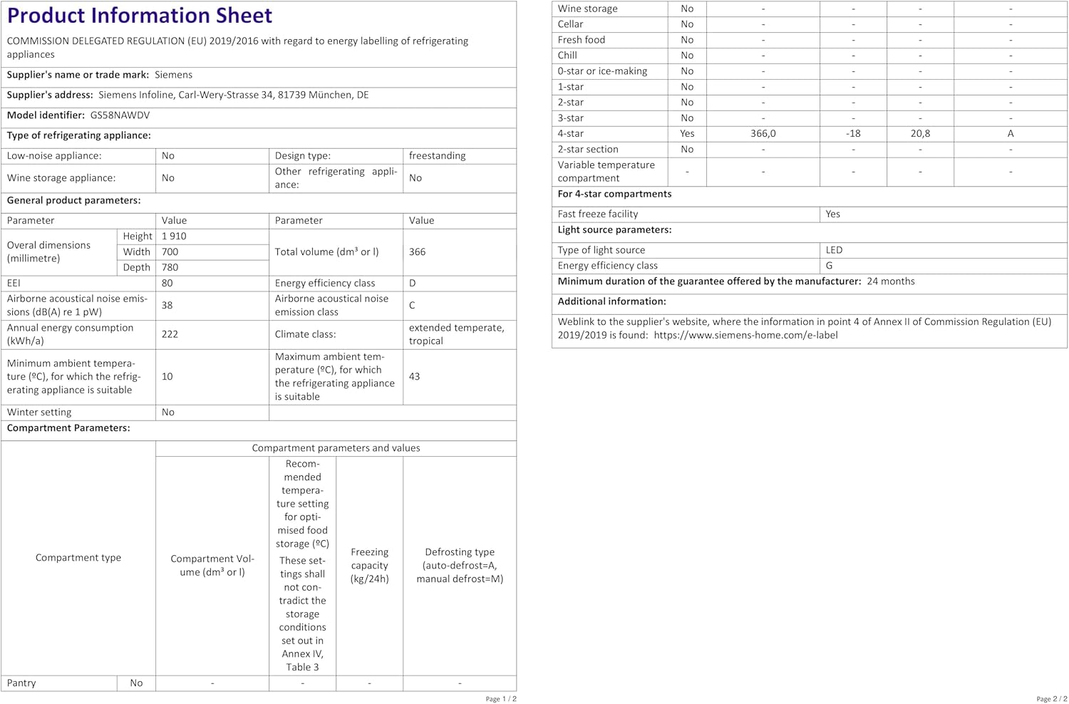 Siemens GS54NAWCV iQ500 Gefrierschrank, 176 x 70 cm, 327 L, noFrost nie wieder abtauen, bigBox Platz für großes Gefriergut, varioZone flexible Glas-und Schubladen, Weiß