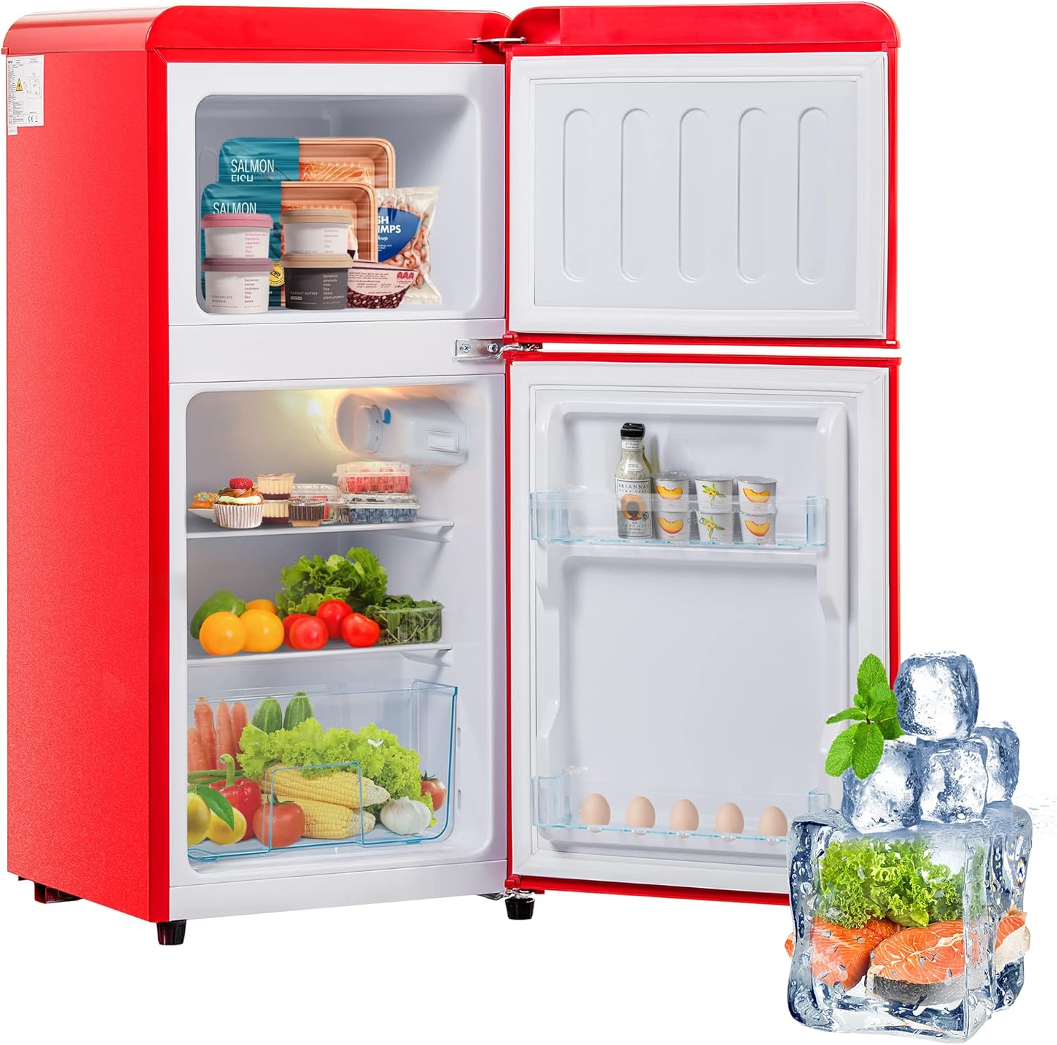 Merax Kühlschrank mit Gefrierfach, Kühl-Gefrierkombination, klein Kühlschrank mit 51L und Gefrierschrank 21L, Leise, LED, Glasablagen, Gemüsefach, Türablagen, für Küche, Wohnzimmer, Büro, Schwarz