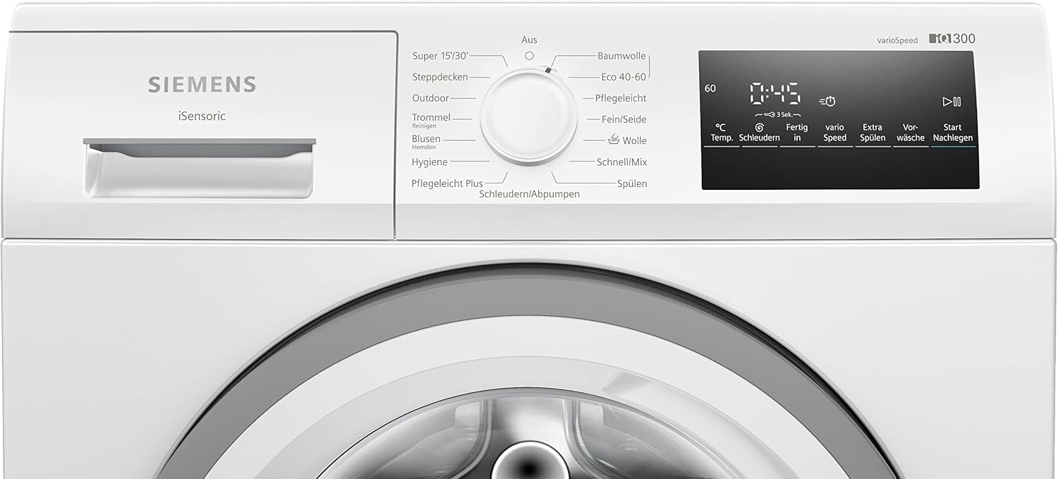 Siemens WM14N223 Waschmaschine iQ300, Frontlader mit 7kg Fassungsvermgen, 1400 UpM, speedPack L, LED-Display,Outdoor-Programm, Wei, 60cm