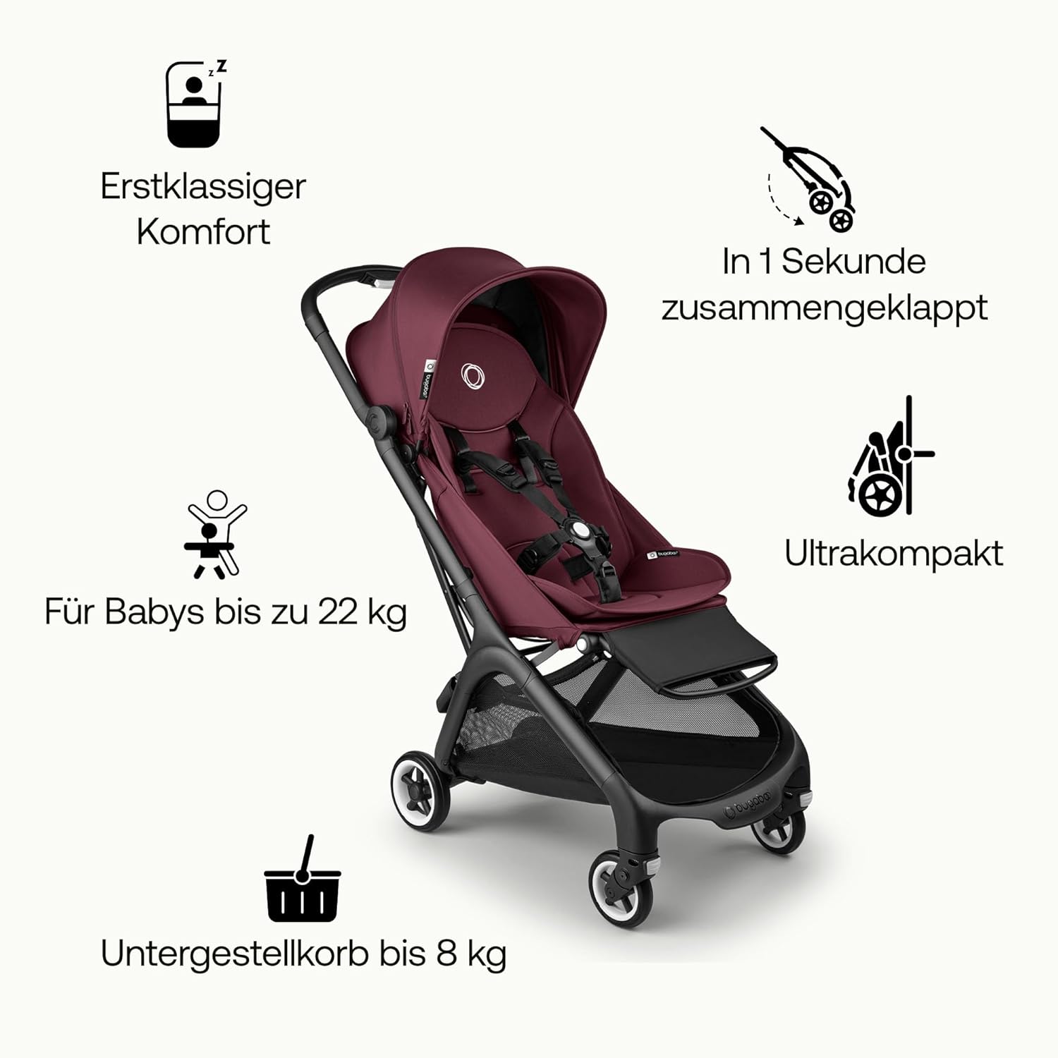 Bugaboo Butterfly ultrakompakter Reise-Kinderwagen, klein & leicht, einhändig faltbar und einfach zu lenken, ergonomischer City-Buggy für Babys ab 6 Monaten, mit viel Stauraum, Stormy Blue