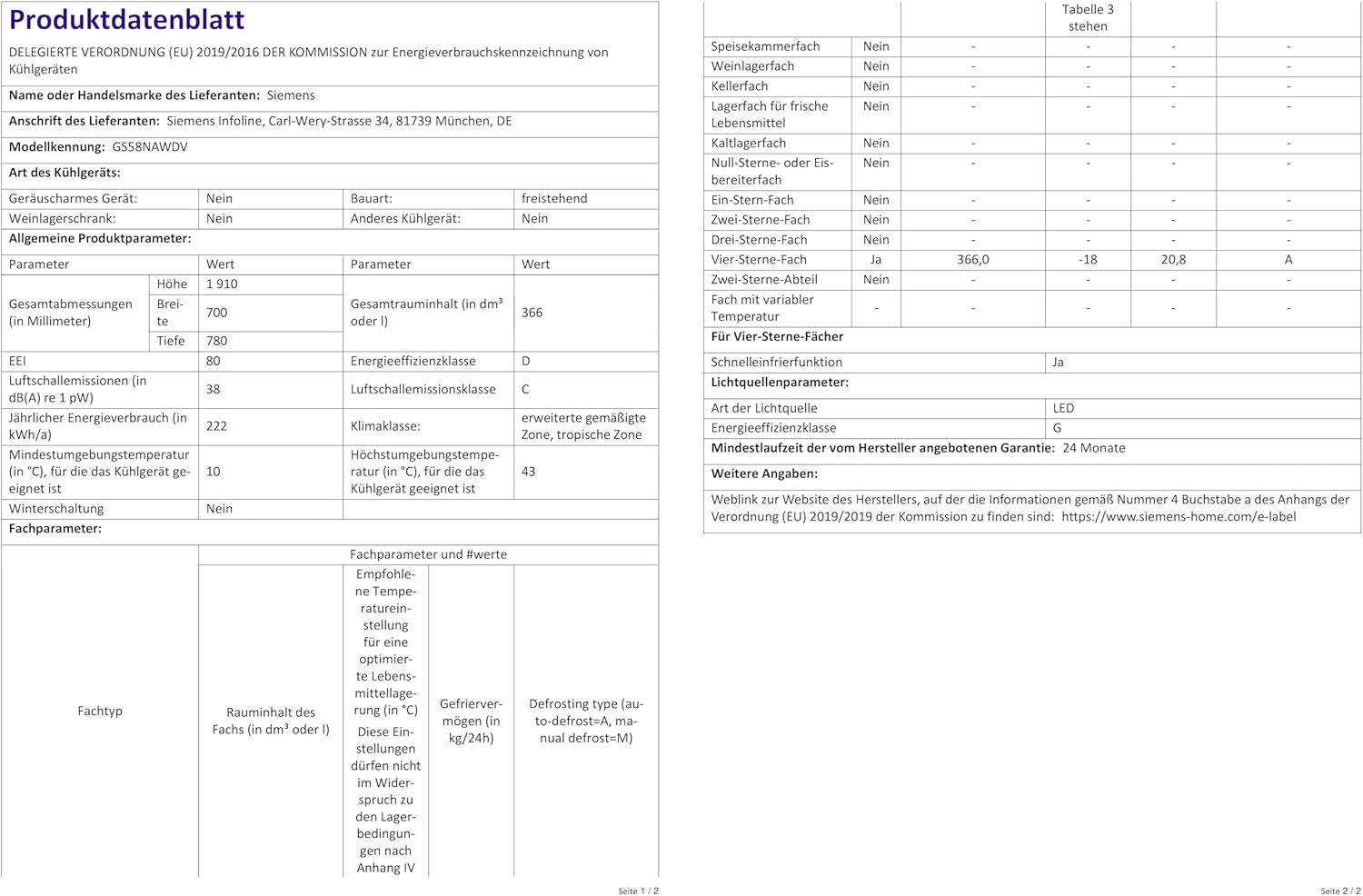 Siemens GS54NAWCV iQ500 Gefrierschrank, 176 x 70 cm, 327 L, noFrost nie wieder abtauen, bigBox Platz für großes Gefriergut, varioZone flexible Glas-und Schubladen, Weiß