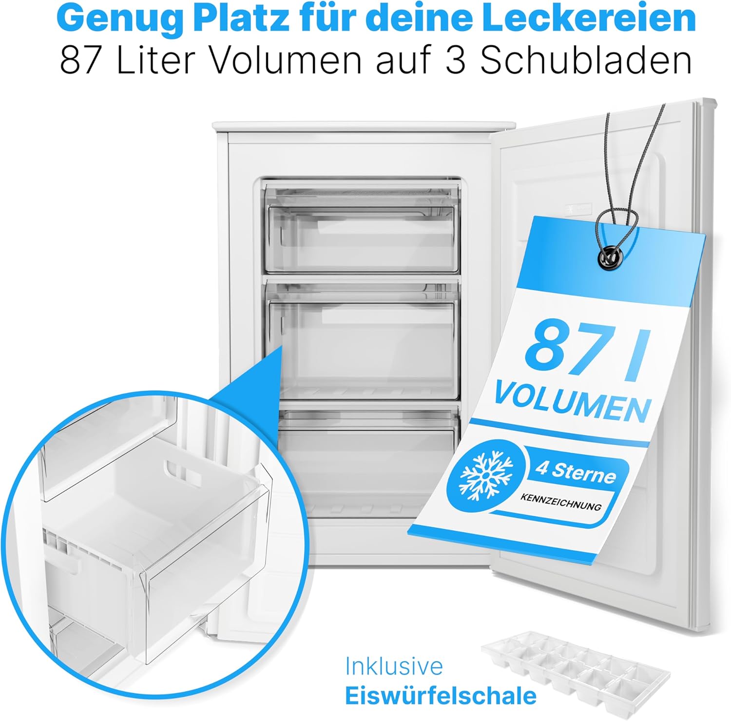Bomann Gefrierschrank 87L | Gefrierschrank klein mit Temperaturbereich ≤ -18°C | 3 Schubladen | Tiefkühlschrank mit wechselbarem Türanschlag | Freezer Tiefkühlschrank klein GS 7253 weiß