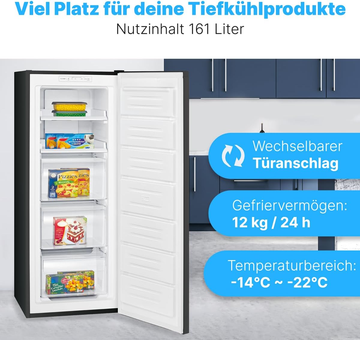 Bomann® Gefrierschrank Nofrost freistehender Tiefkühlschrank 161 L | Total No Frost - nie wieder abtauen - Schnellgefrierfunktion u. MultiAirflow-System | Türanschlag wechselbar | GS 7343 weiß