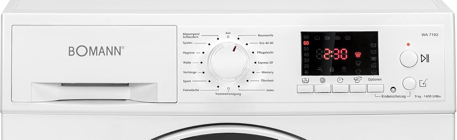 Bomann® Waschmaschine 10kg | max. 1400 U/min | 10 Jahre Motor-Garantie | effizienter, leiser & langlebiger Invertermotor | 15 Programme | Endzeitvorwahl | LED-Display | Washing Machine WA 7110