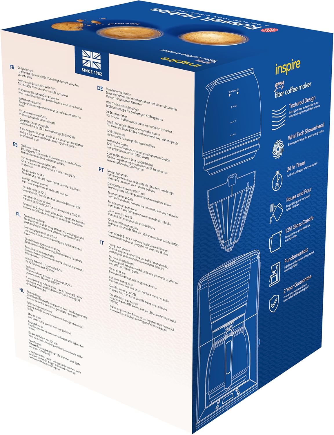 Russell Hobbs Inspire Grey Frühstückset Toaster, Wasserkocher und Kaffeemaschine