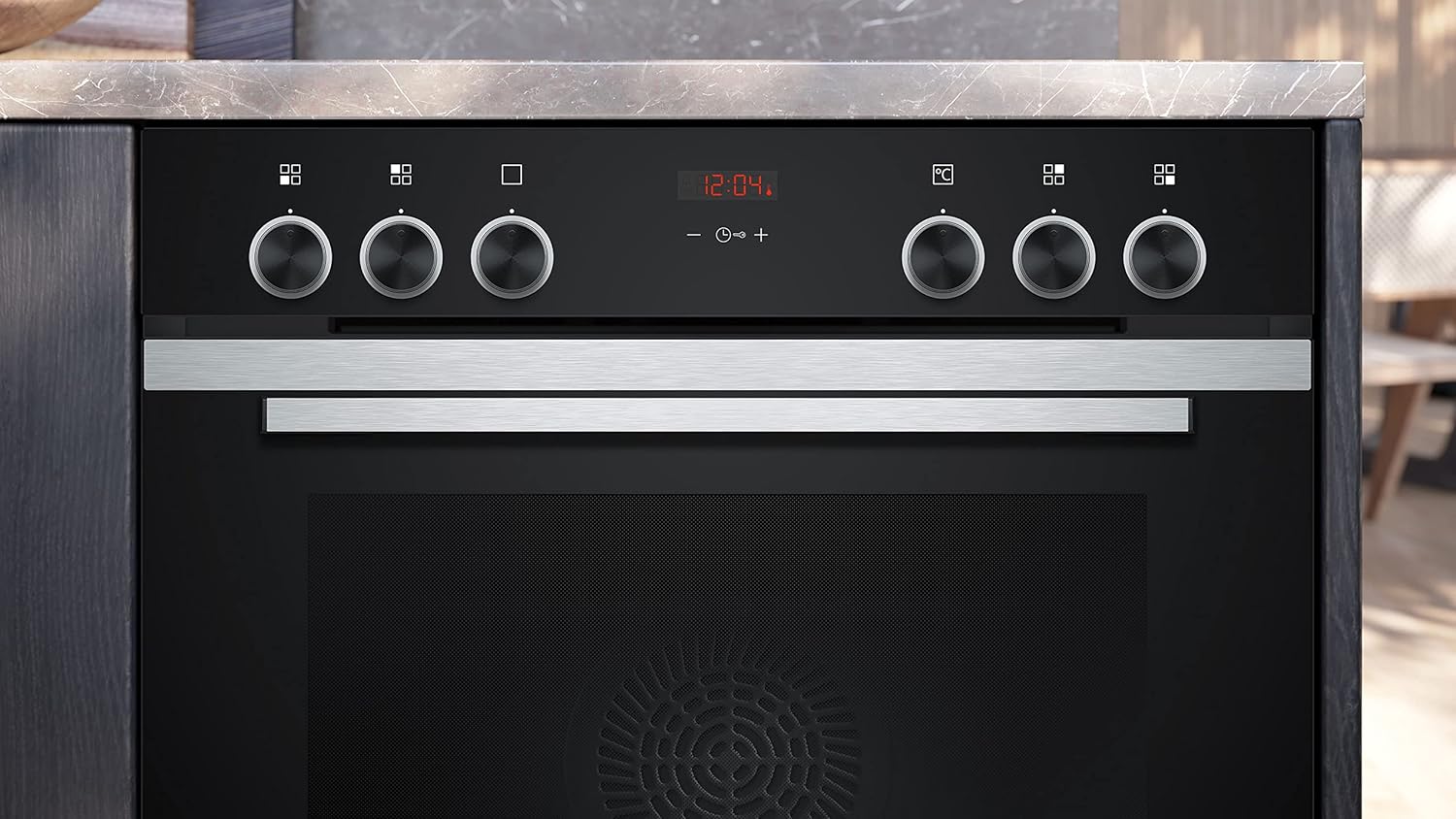 Siemens EQ311KA1ZM Einbau-Herd-Set iQ300, Integrierbare Herd-Kochfeld-Kombination 60 cm breit, Dampfunterstützung, Schnellaufheizung, 3D Heißluft, Bräterzone, Schwarz