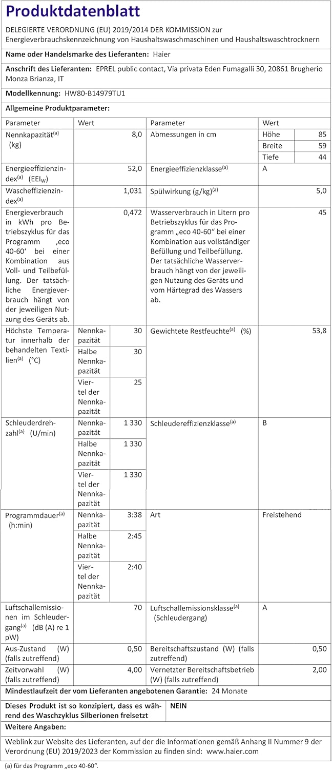 Haier I-PRO SERIE 7 HW70-B14979 I Frontlader Waschmaschine 7kg I Washing Machine mit A-Effizienz, 1.400 U/Min. & leisem Direktantrieb I Inkl. Dampffunktion, Selbstreinigungssystem & Refresh-Programm