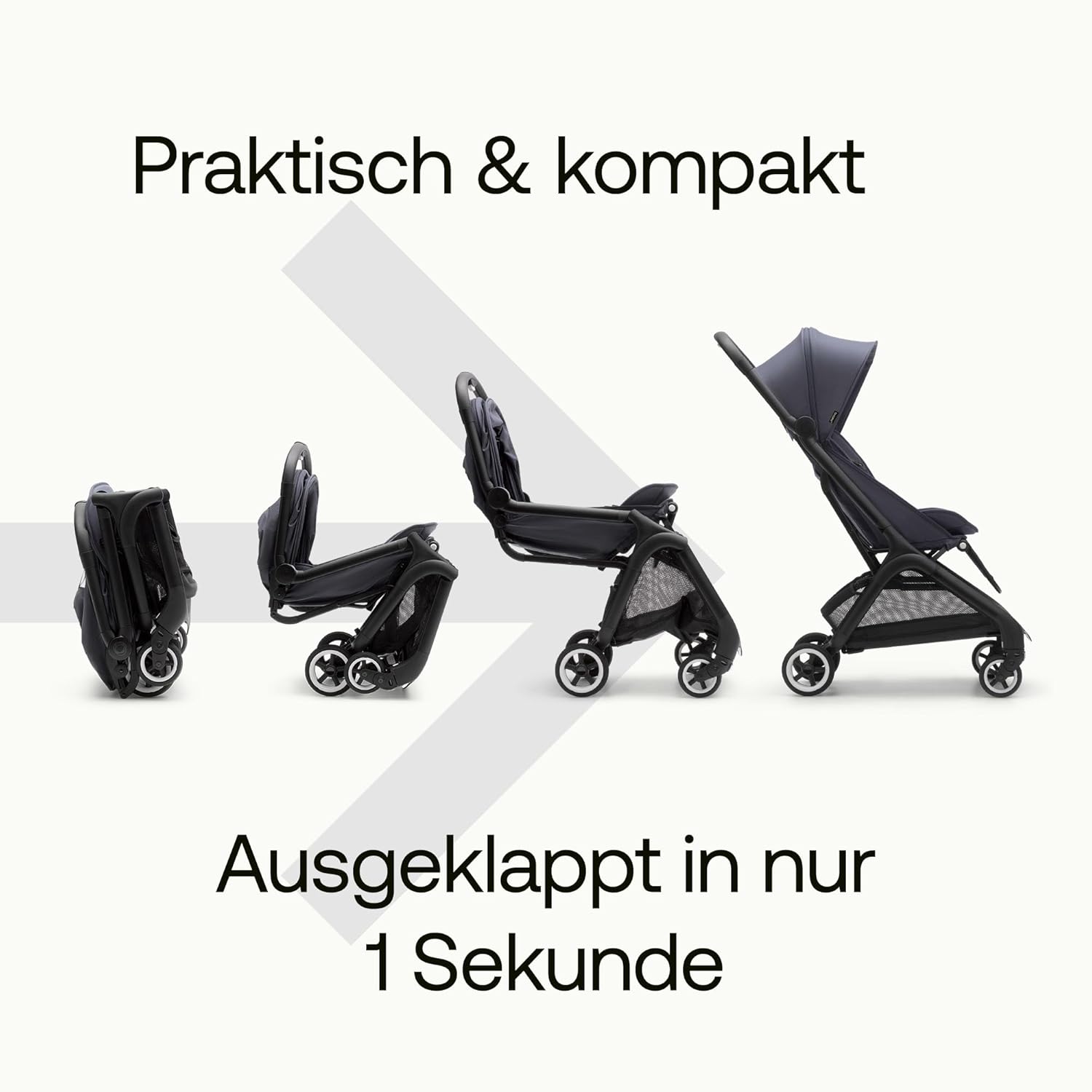 Bugaboo Butterfly ultrakompakter Reise-Kinderwagen, klein & leicht, einhändig faltbar und einfach zu lenken, ergonomischer City-Buggy für Babys ab 6 Monaten, mit viel Stauraum, Stormy Blue