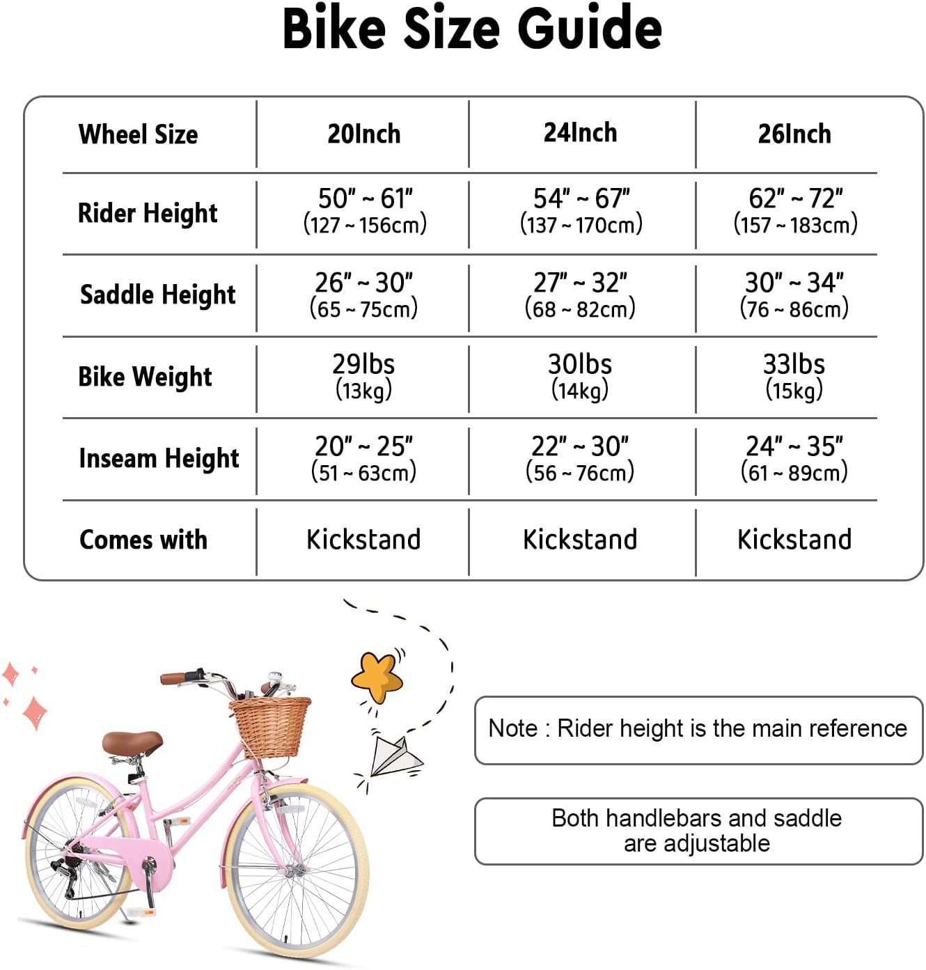 Glerc Missy 20 24 26 Zoll Mädchen City 6-Gang Hybrid Cruiser Fahrrad mit Weidenkorb für Jugend über 6-Jahre alt, mehrere Farben